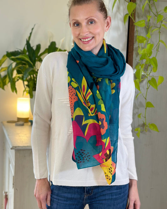 scarf Tropical Paradise Print Recycled Scarf - Teal