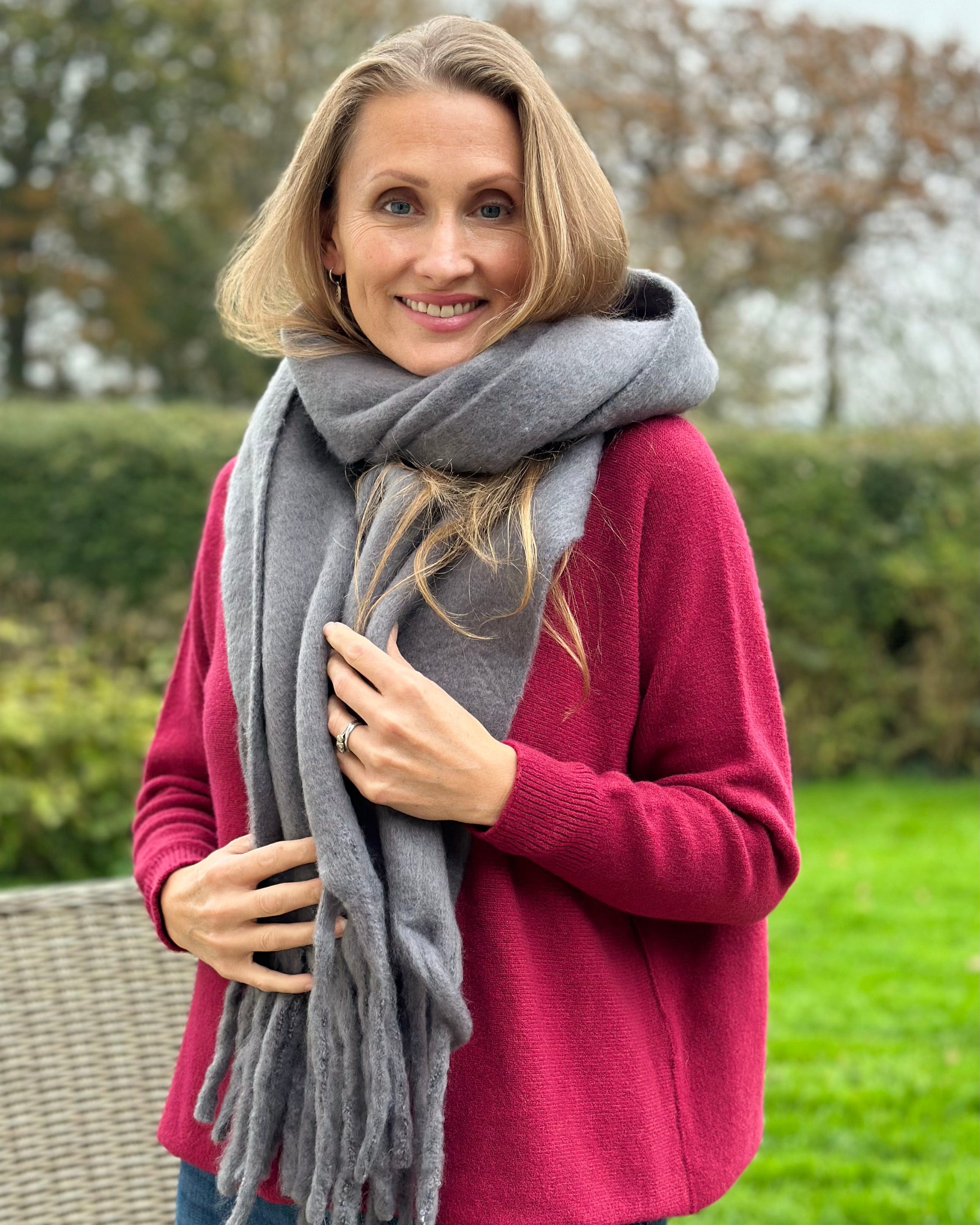 Cosy Plain Winter Scarf Grey LavenderLime Scarves