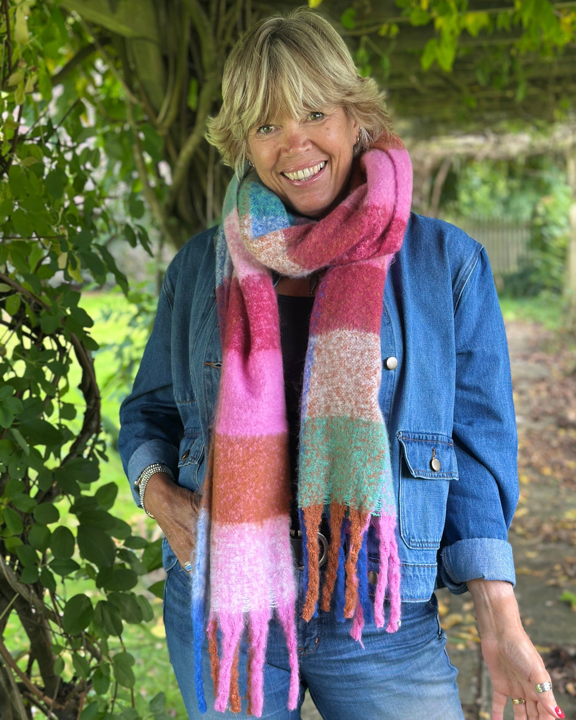 Scarves Cosy Winter Check Scarf - Pinks And Blues