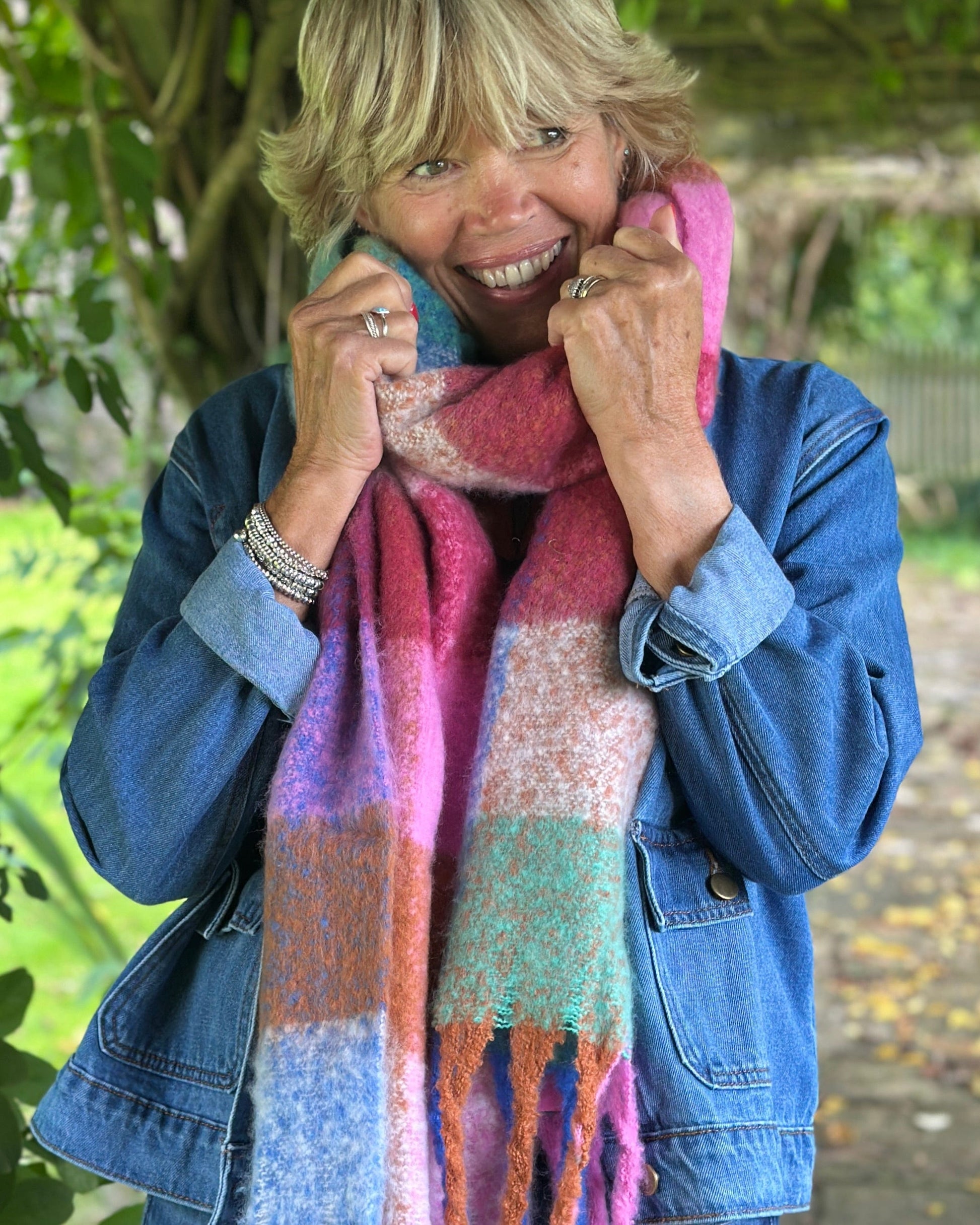 Scarves Cosy Winter Check Scarf - Pinks And Blues