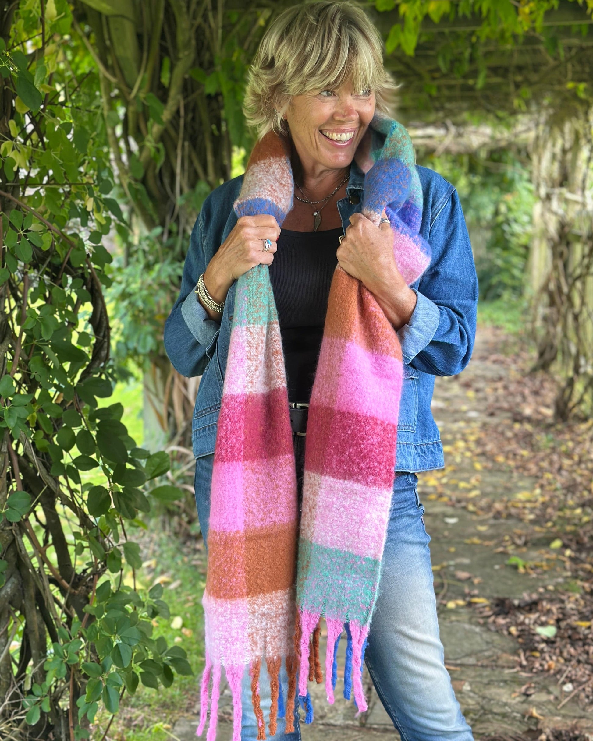 Scarves Cosy Winter Check Scarf - Pinks And Blues