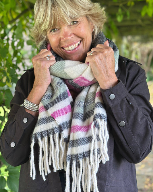 Scarves Cosy Winter Stripe Scarf - Magenta/Black