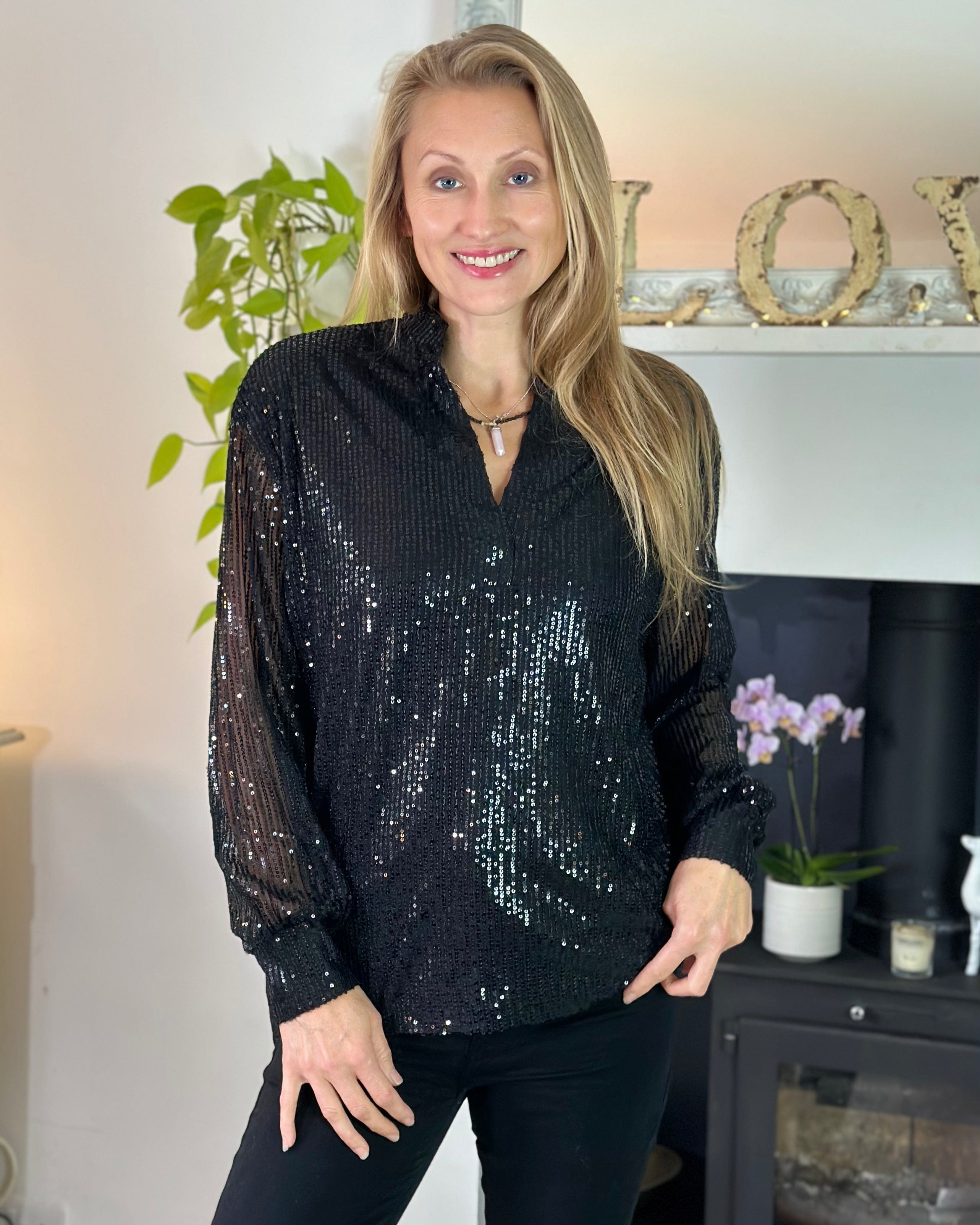 Black sequin tops uk sales