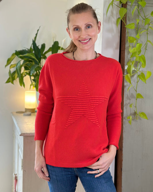Soft Knit Appliqué with Star Jumper - Bright Red
