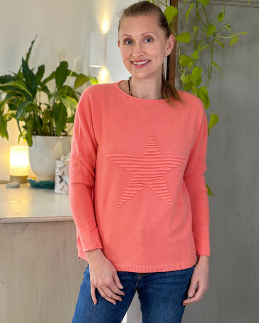 Soft Knit Appliqué with Star Jumper - Coral
