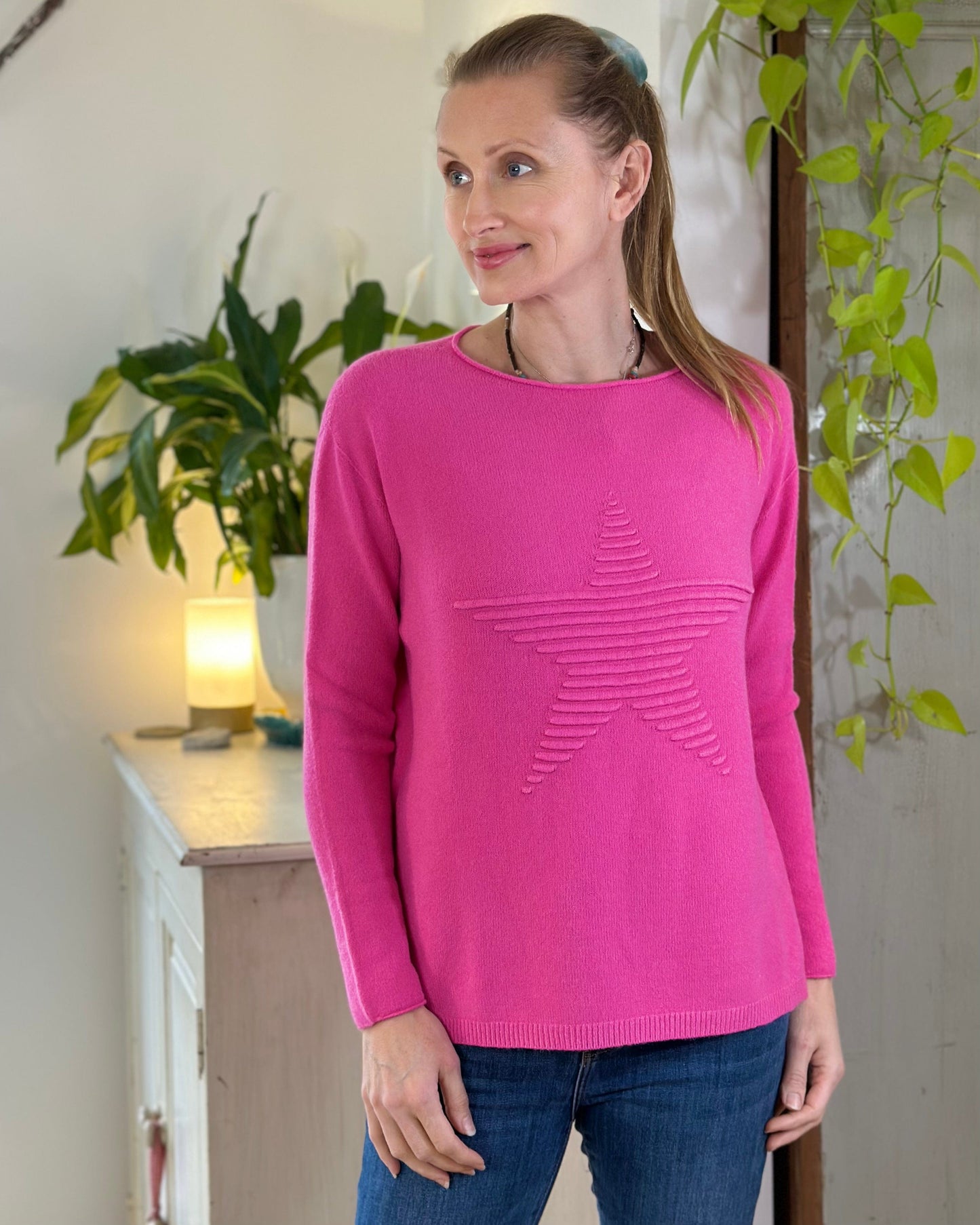 Soft Knit Appliqué with Star Jumper - Fuchsia