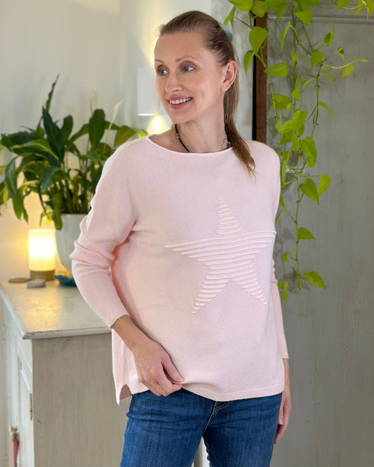 Soft Knit Appliqué with Star Jumper - Pale Pink