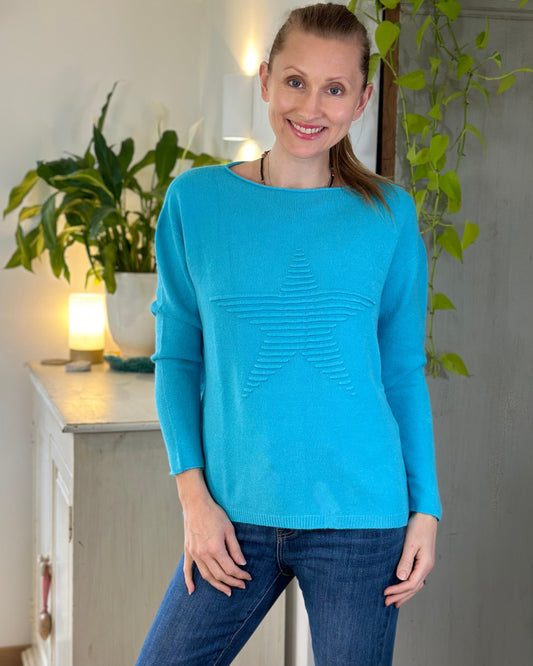 Soft Knit Appliqué with Star Jumper - Turquoise