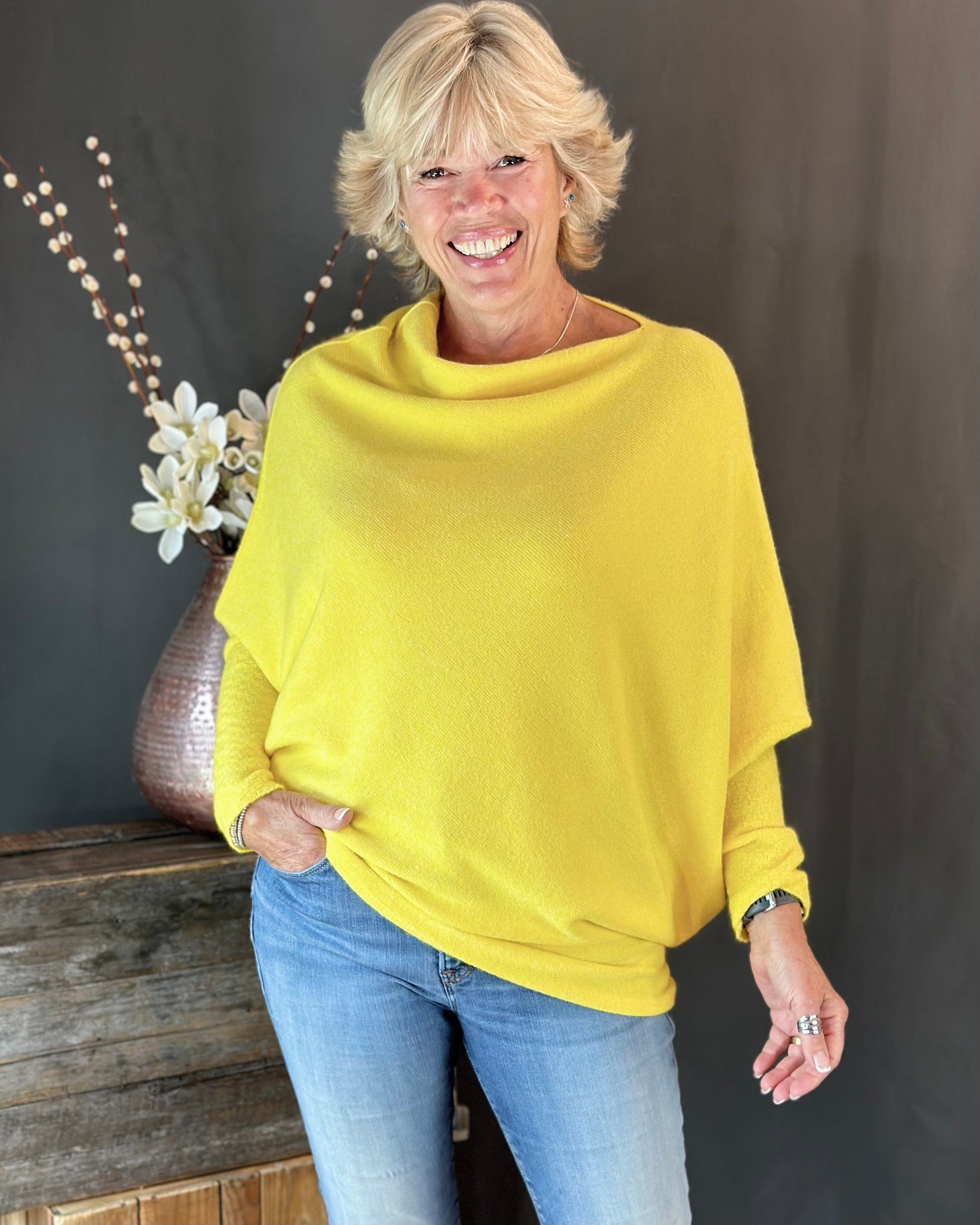 Soft Knit Asymmetric Jumper - Bright Yellow