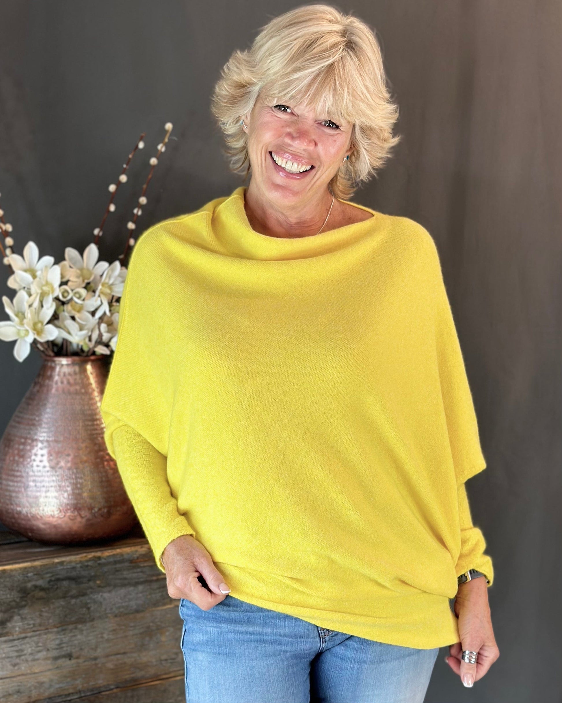 Soft Knit Asymmetric Jumper - Bright Yellow