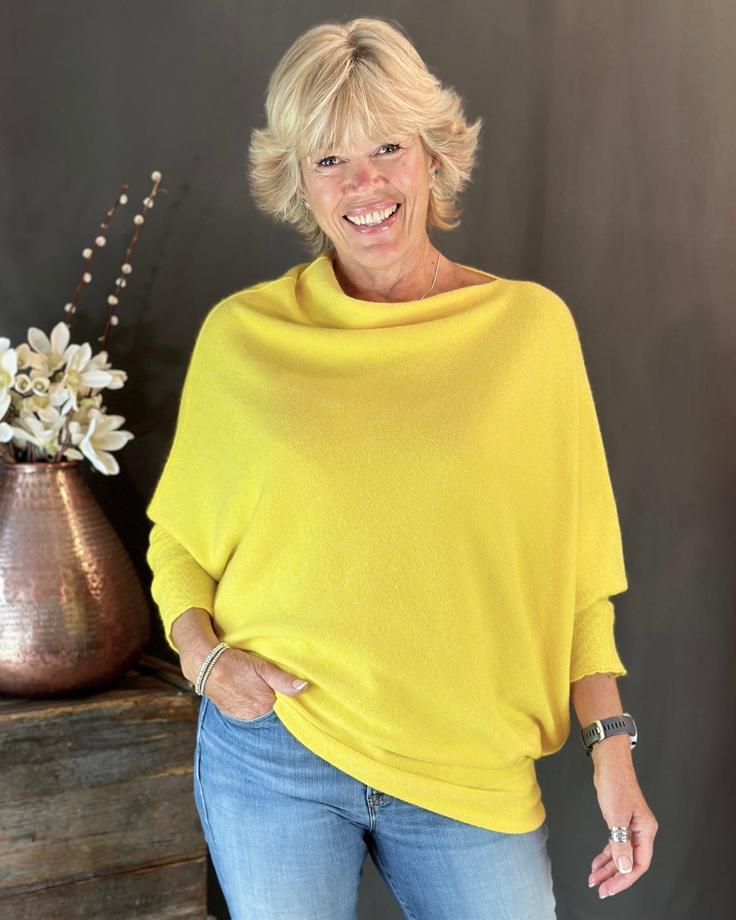 Soft Knit Asymmetric Jumper - Bright Yellow
