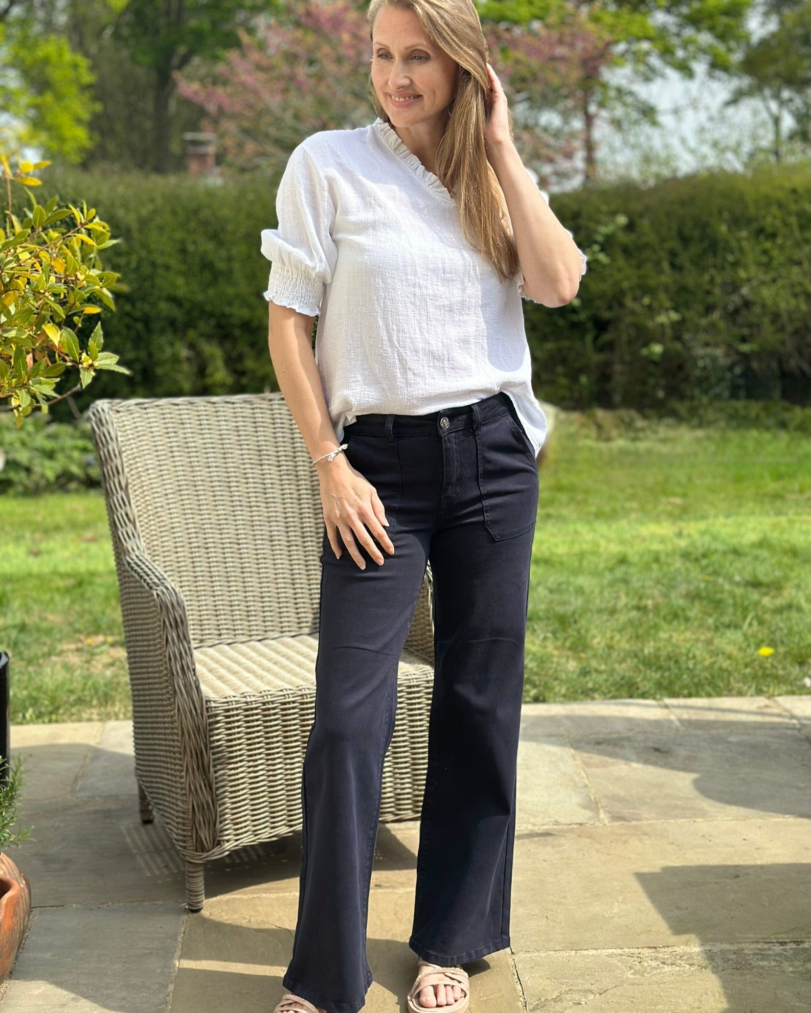 Stretchy Wide Leg Jeans - Navy