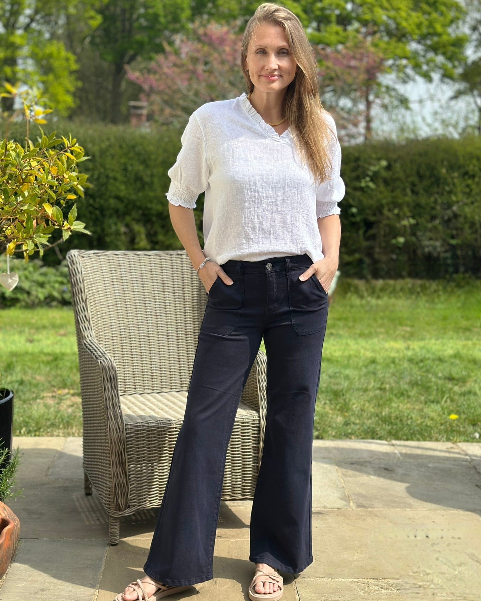 Stretchy Wide Leg Jeans - Navy