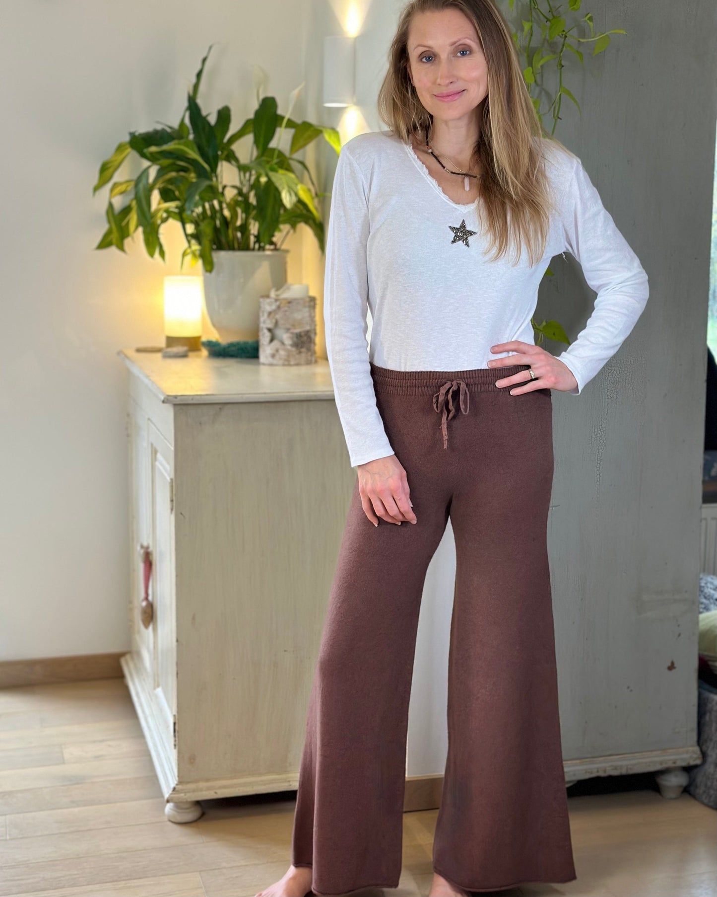 Wide Leg Super Soft Trousers - Brown