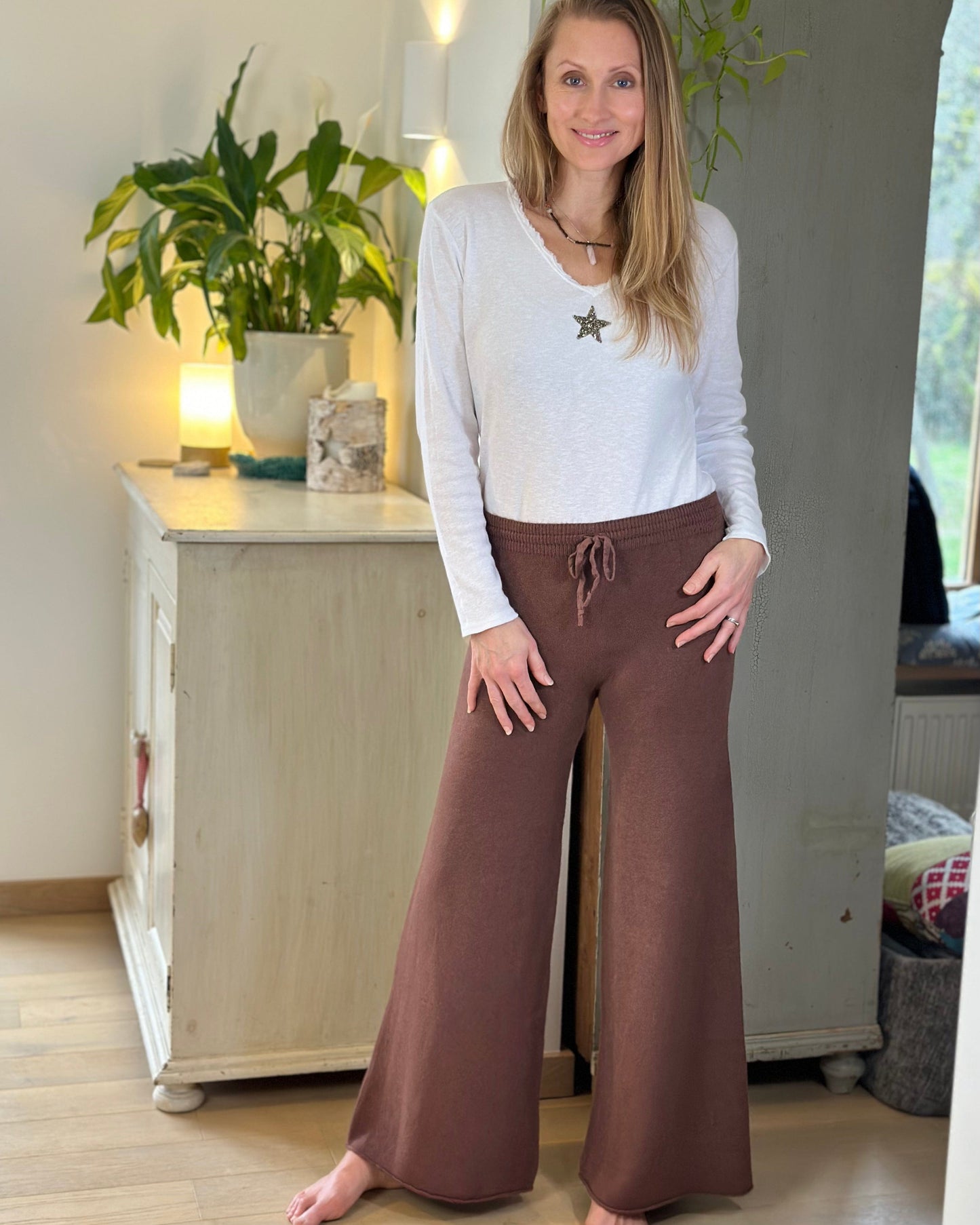 Wide Leg Super Soft Trousers - Brown