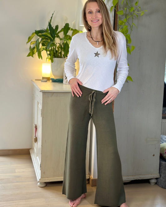 Wide Leg Super Soft Trousers - Khaki
