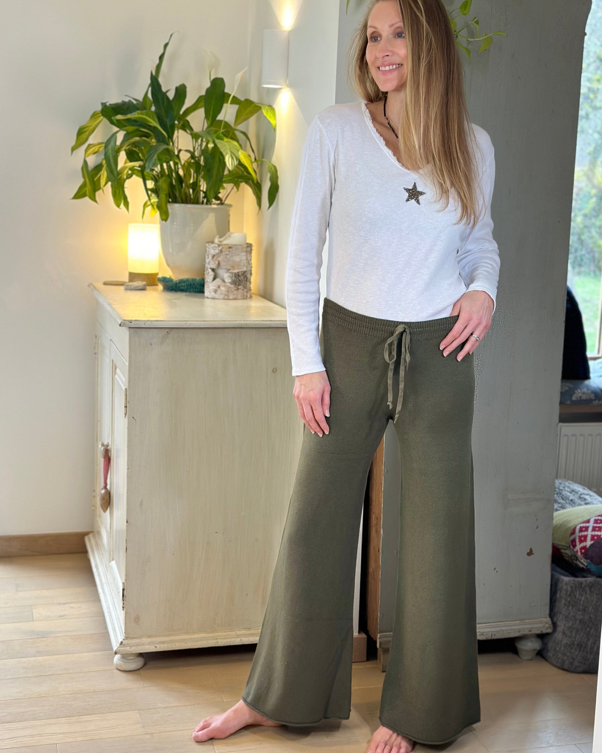 Wide Leg Super Soft Trousers - Khaki