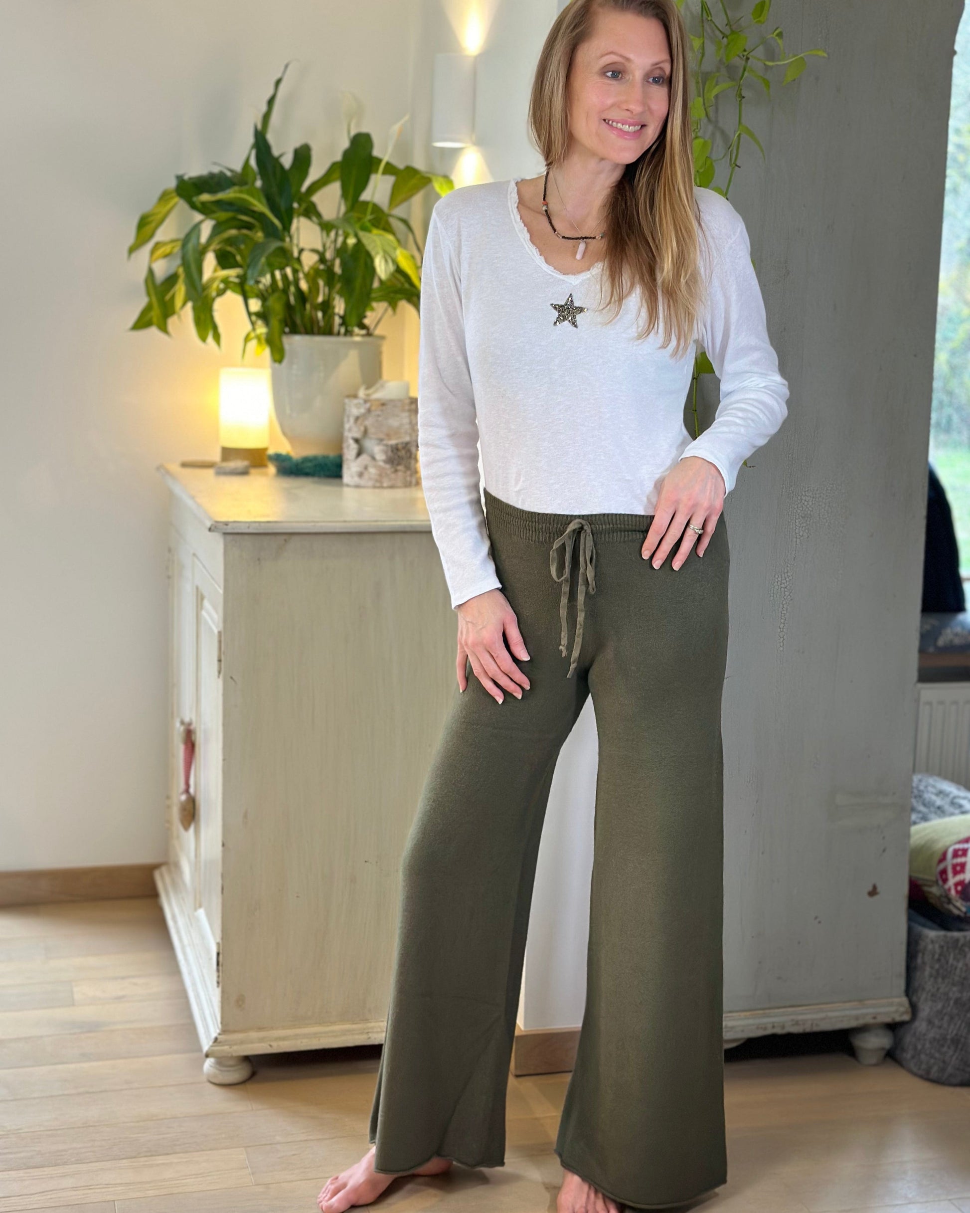 Wide Leg Super Soft Trousers - Khaki
