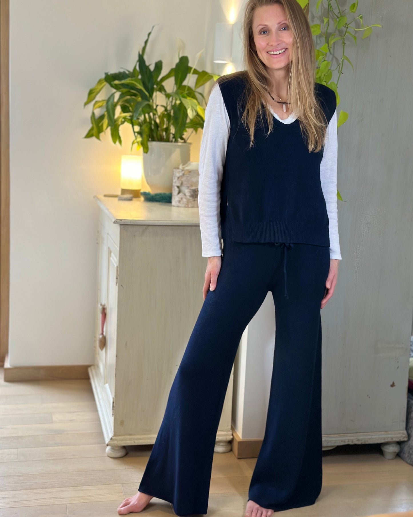 Wide Leg Super Soft Trousers - Navy