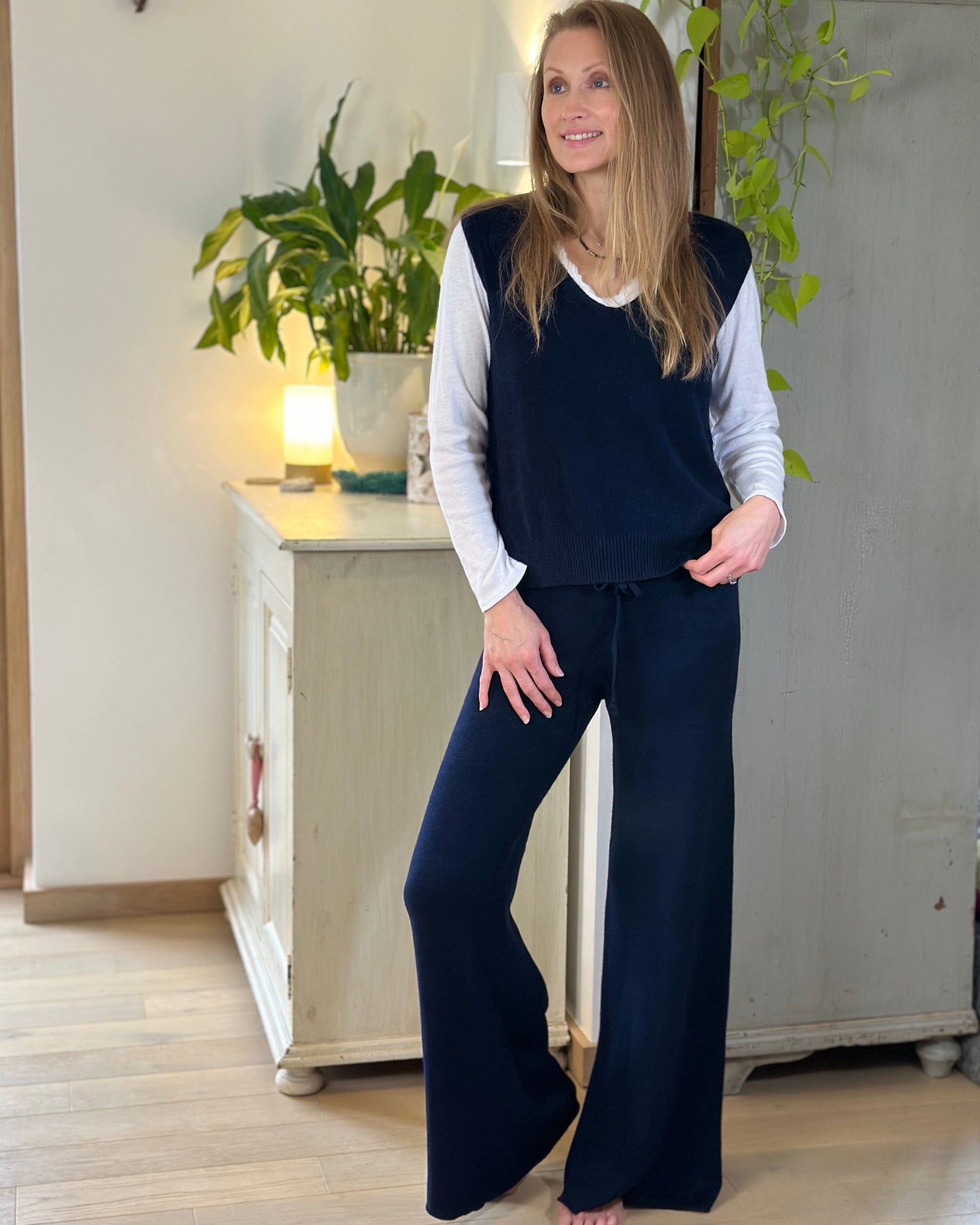 Wide Leg Super Soft Trousers - Navy