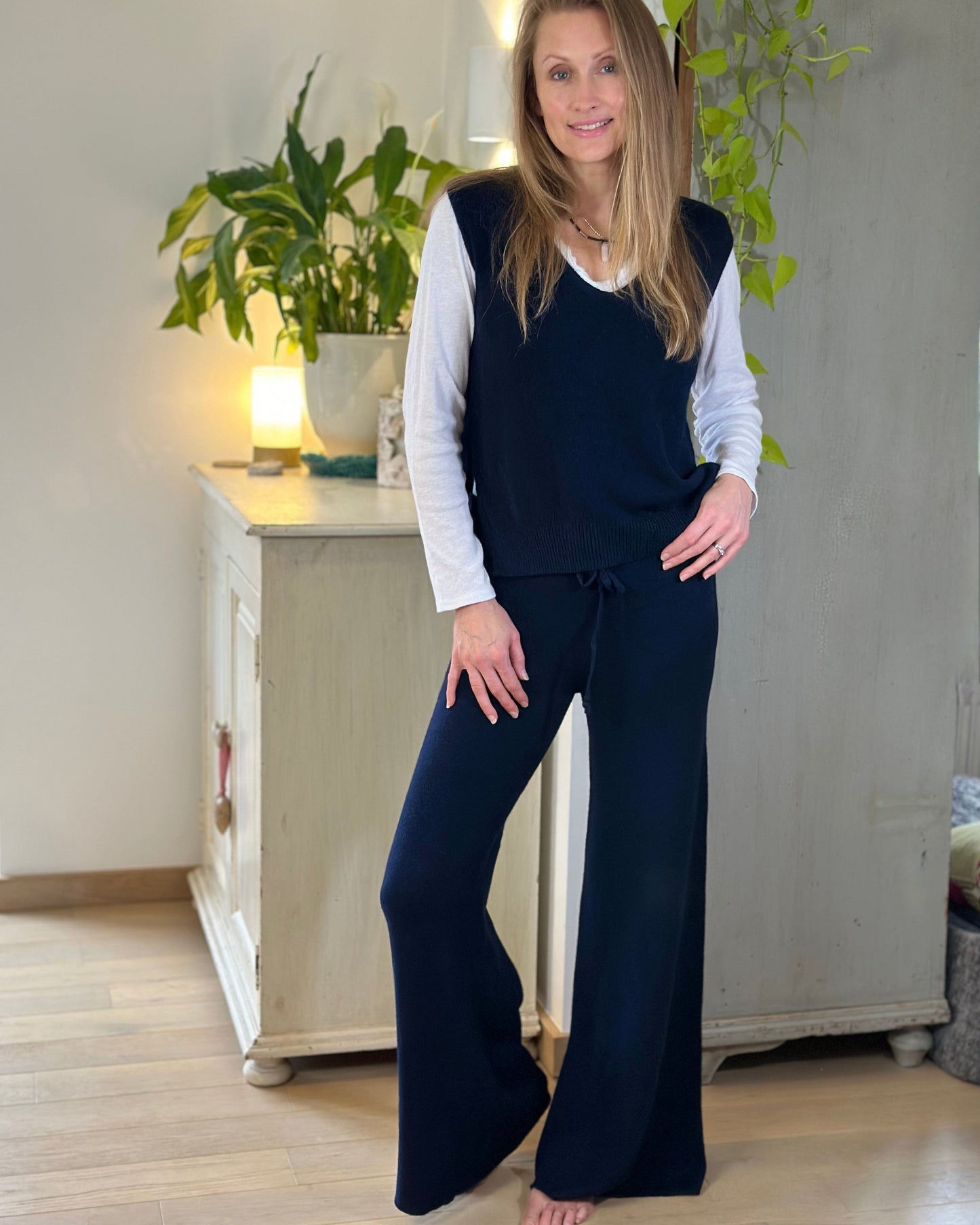 Wide Leg Super Soft Trousers - Navy