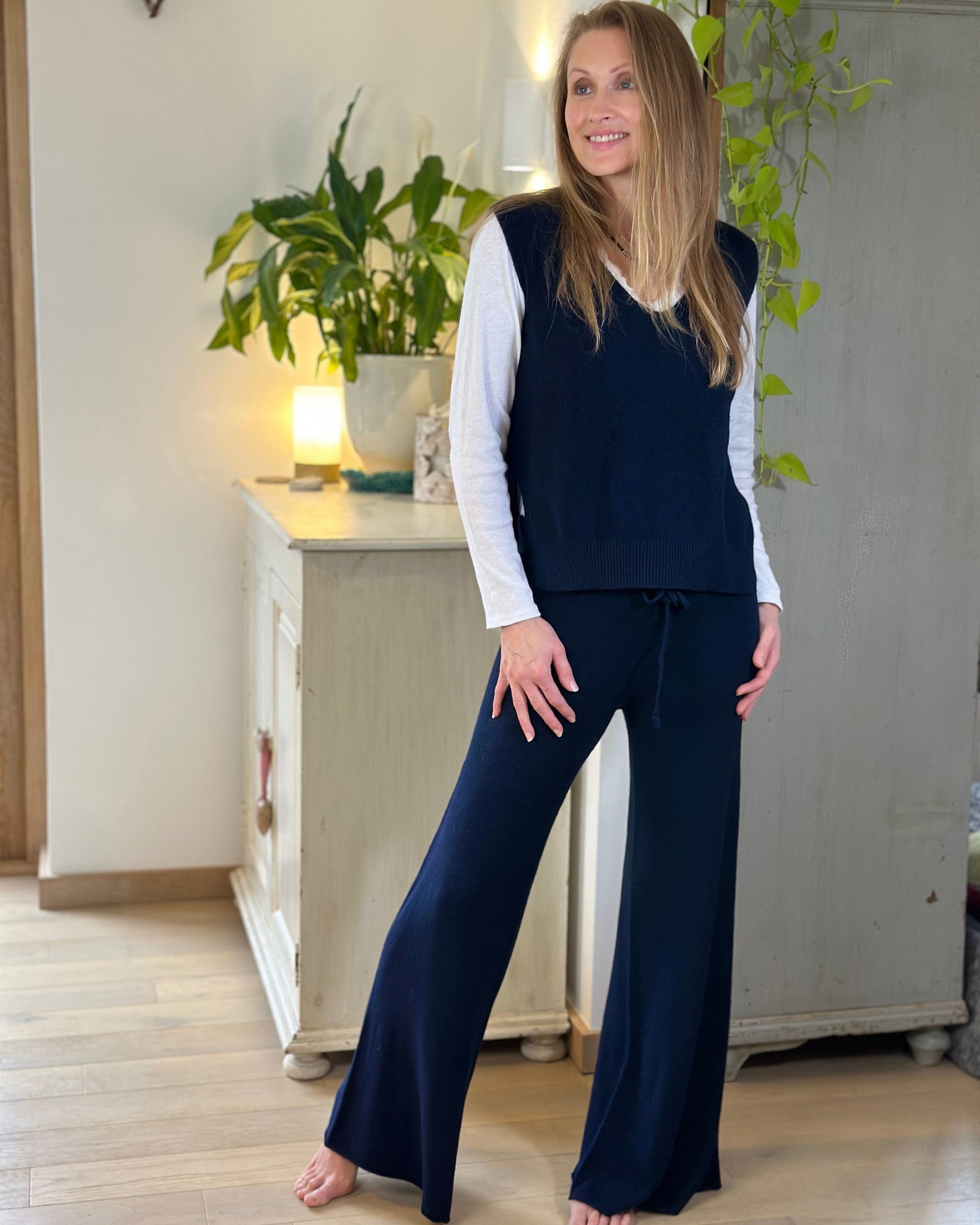 Wide Leg Super Soft Trousers - Navy