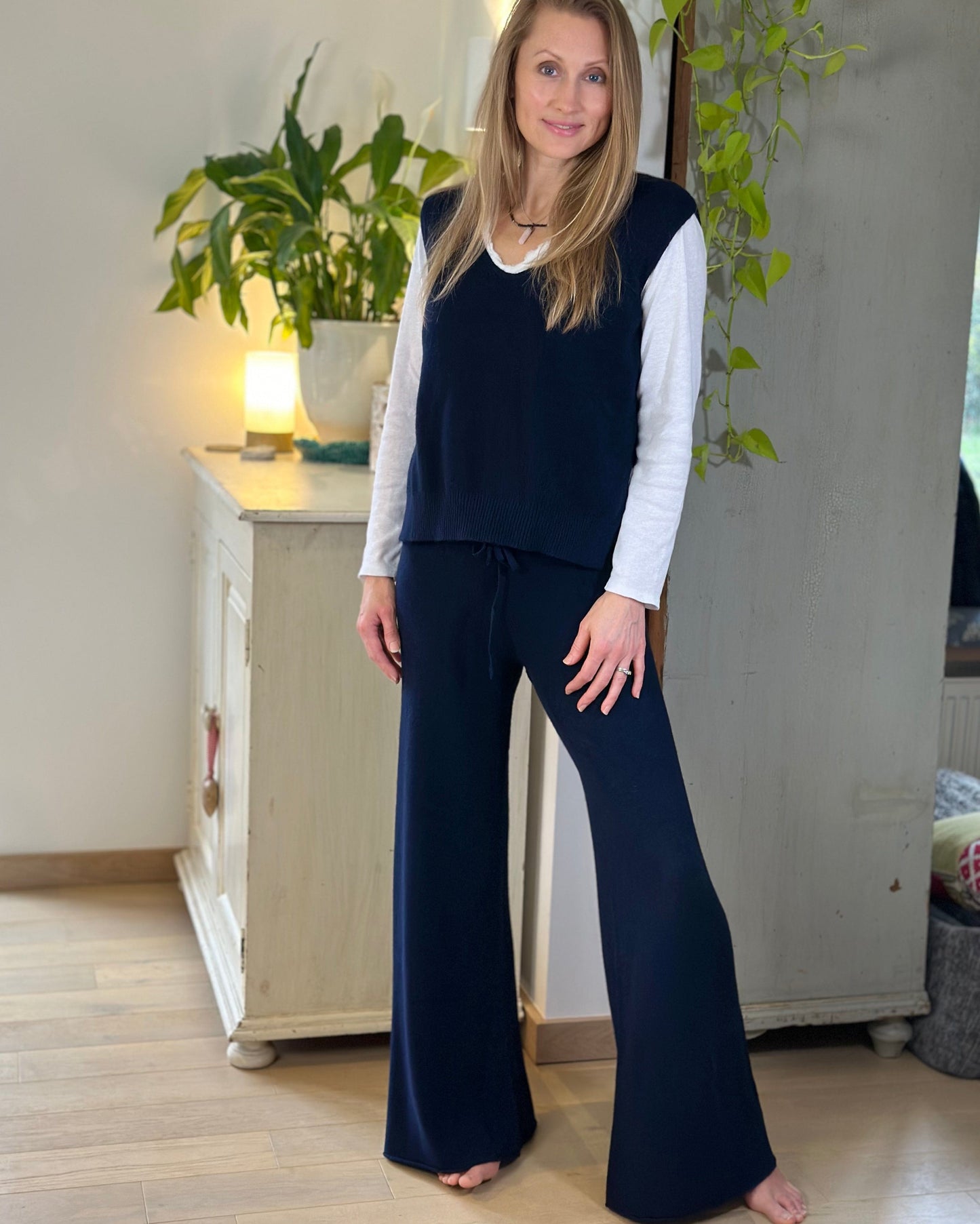 Wide Leg Super Soft Trousers - Navy