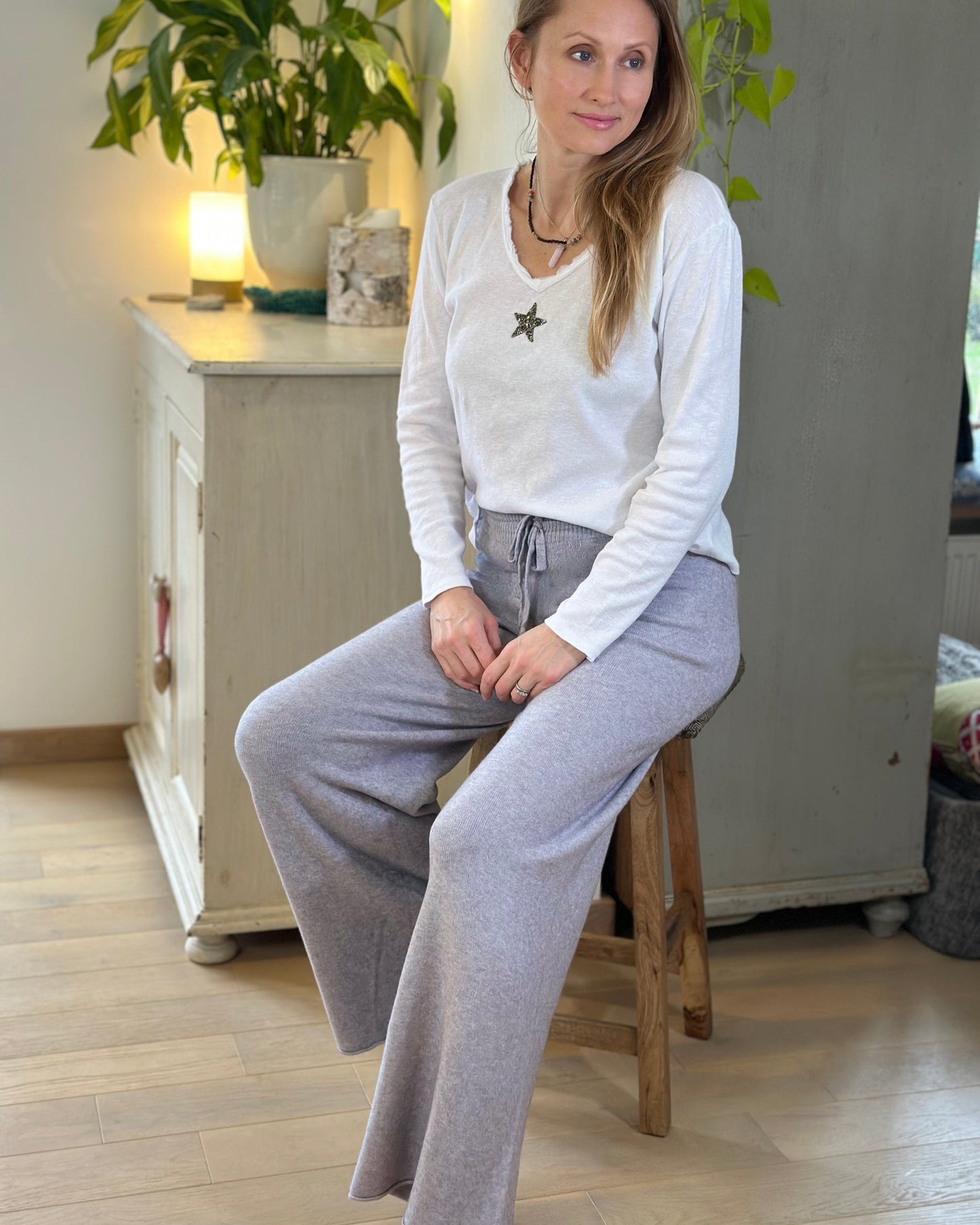 Wide Leg Super Soft Trousers - Pale Grey