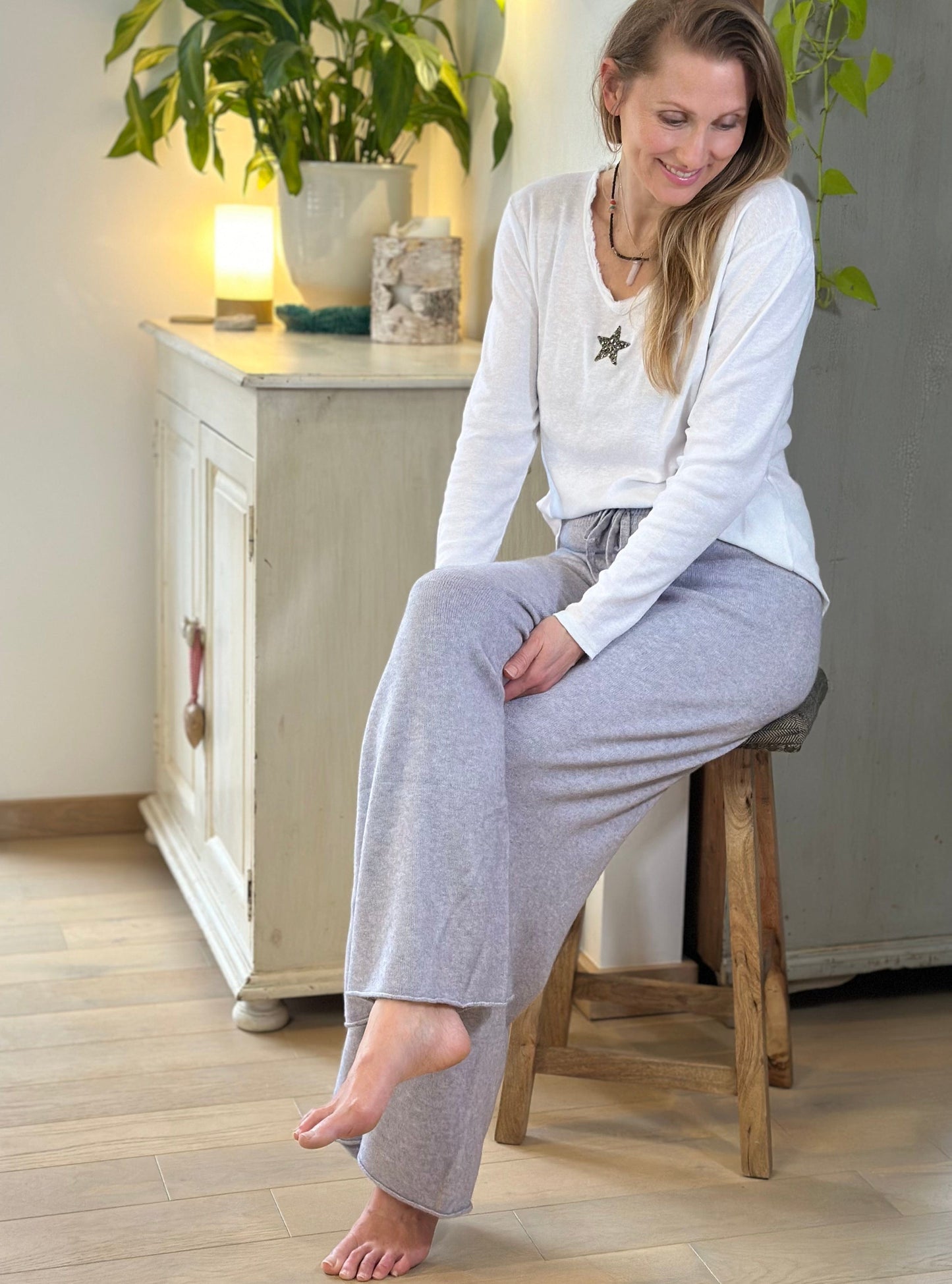 Wide Leg Super Soft Trousers - Pale Grey