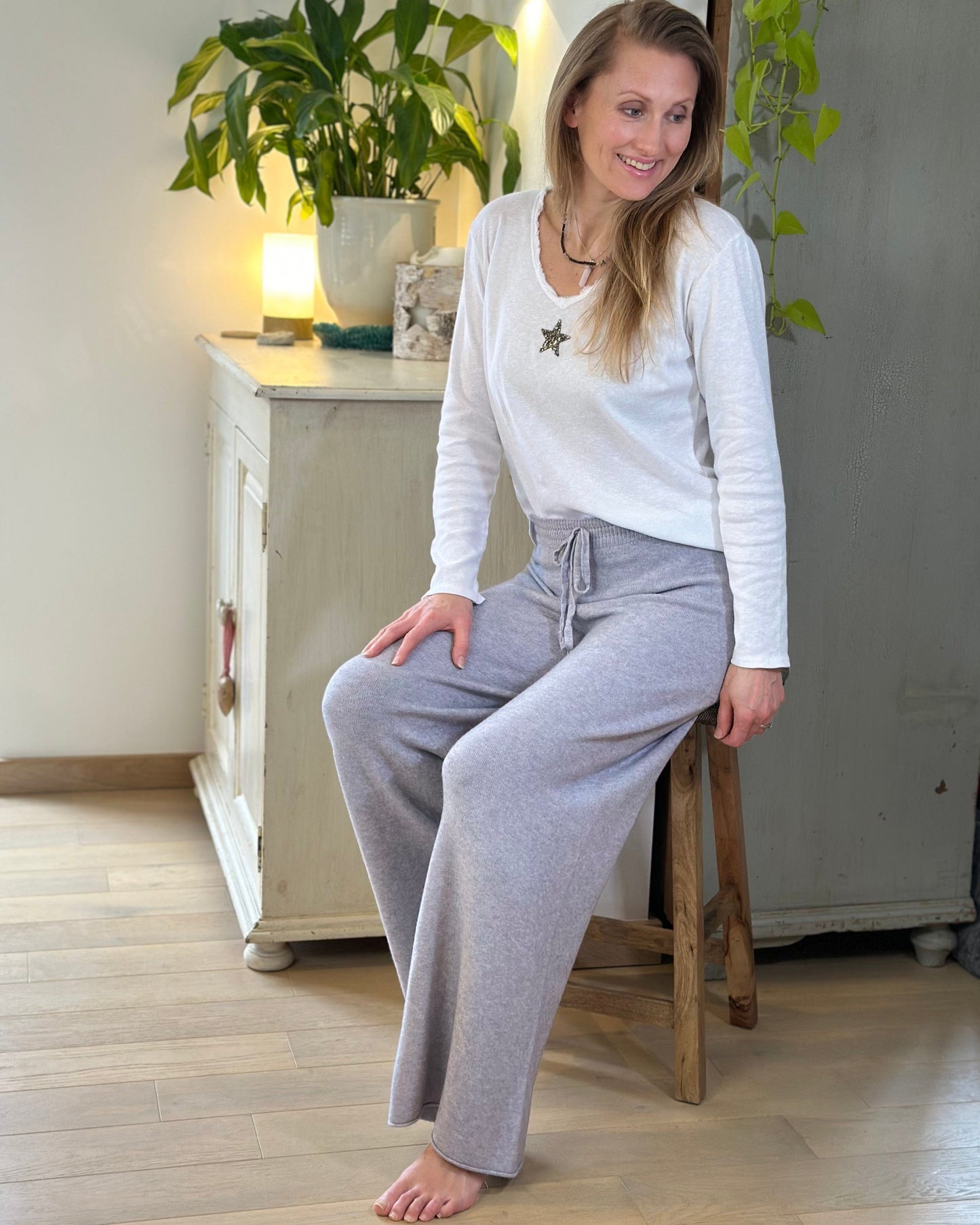 Wide Leg Super Soft Trousers - Pale Grey