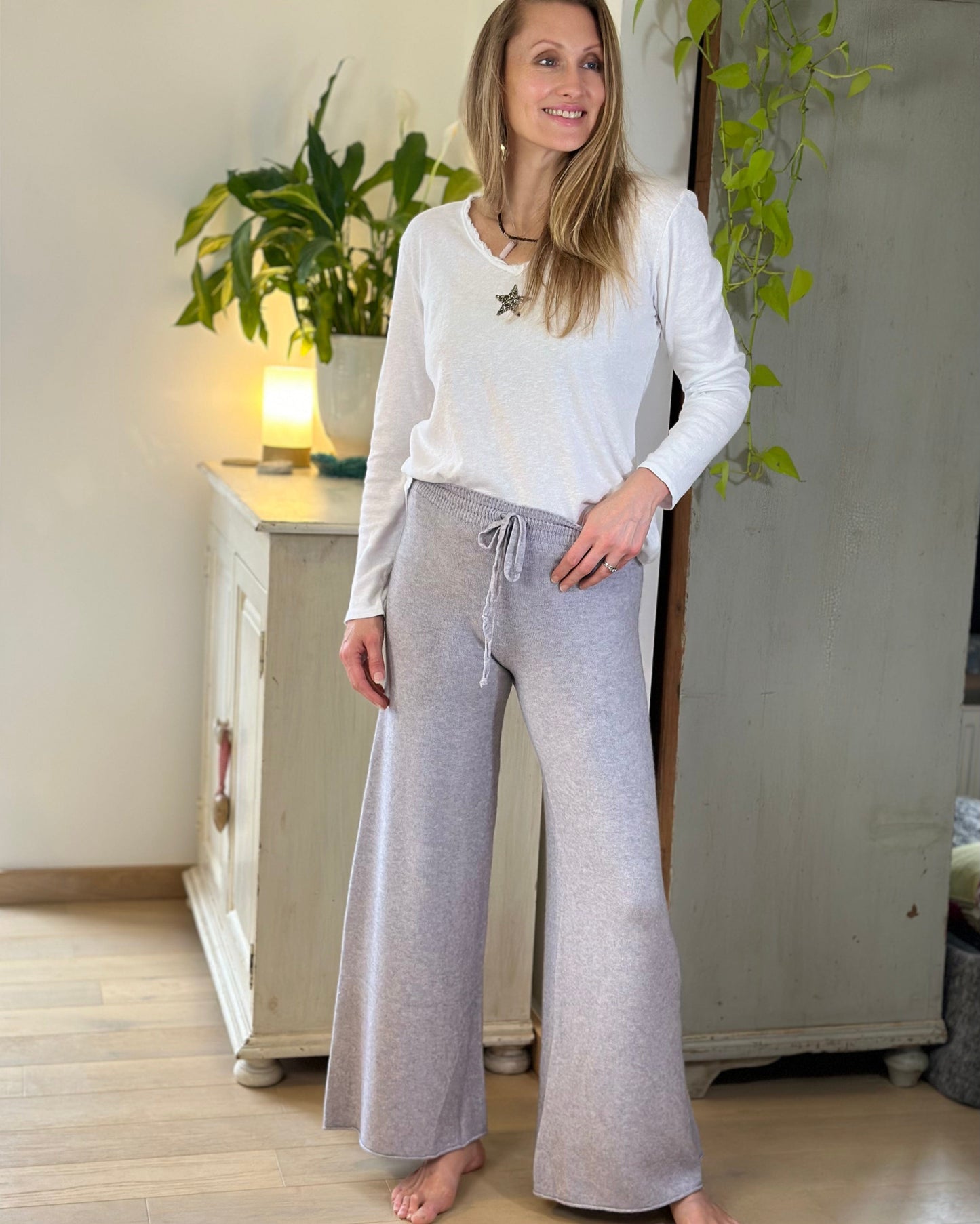 Wide Leg Super Soft Trousers - Pale Grey