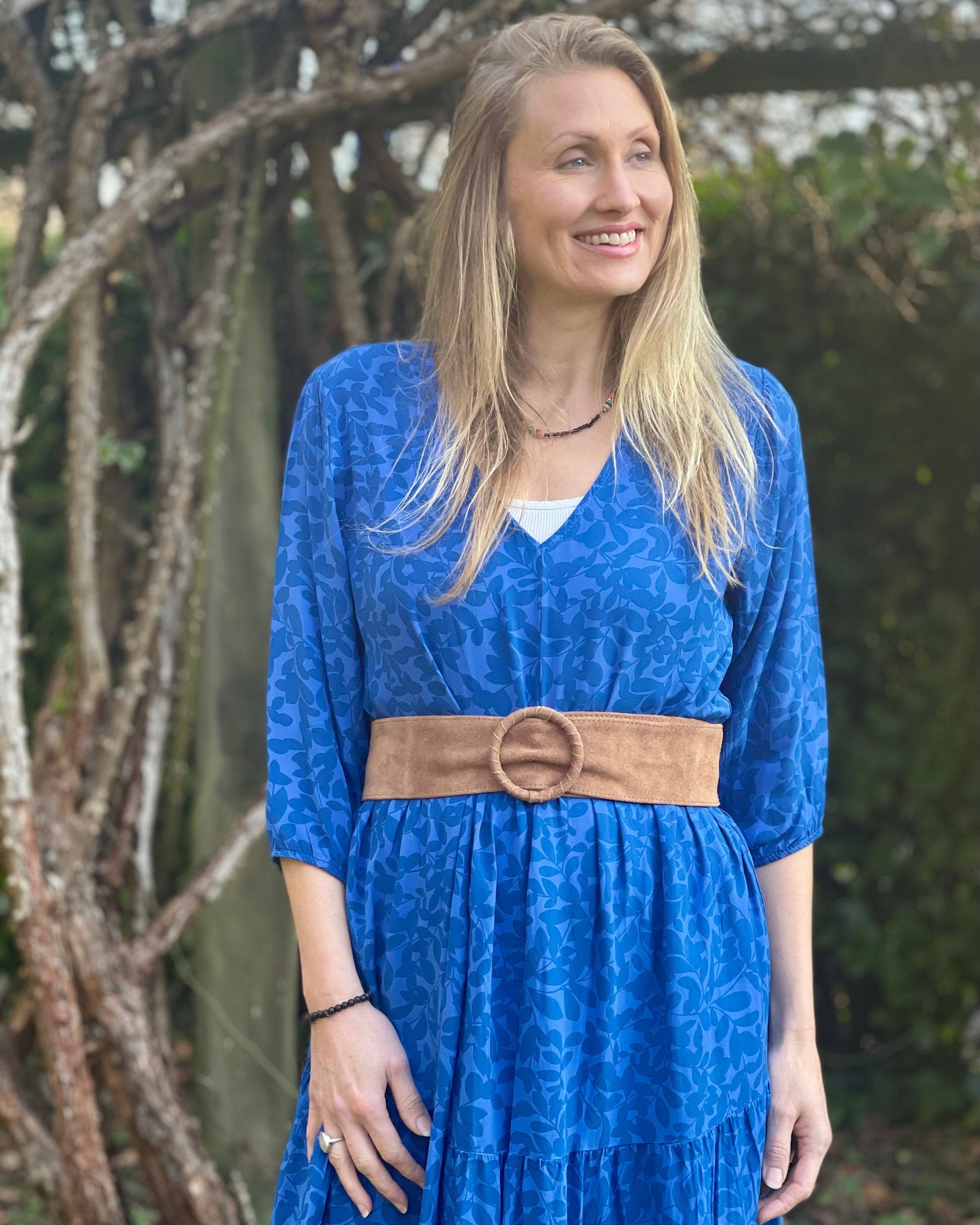 accessory Silky Suede Leather Round Buckle Belt - Tan