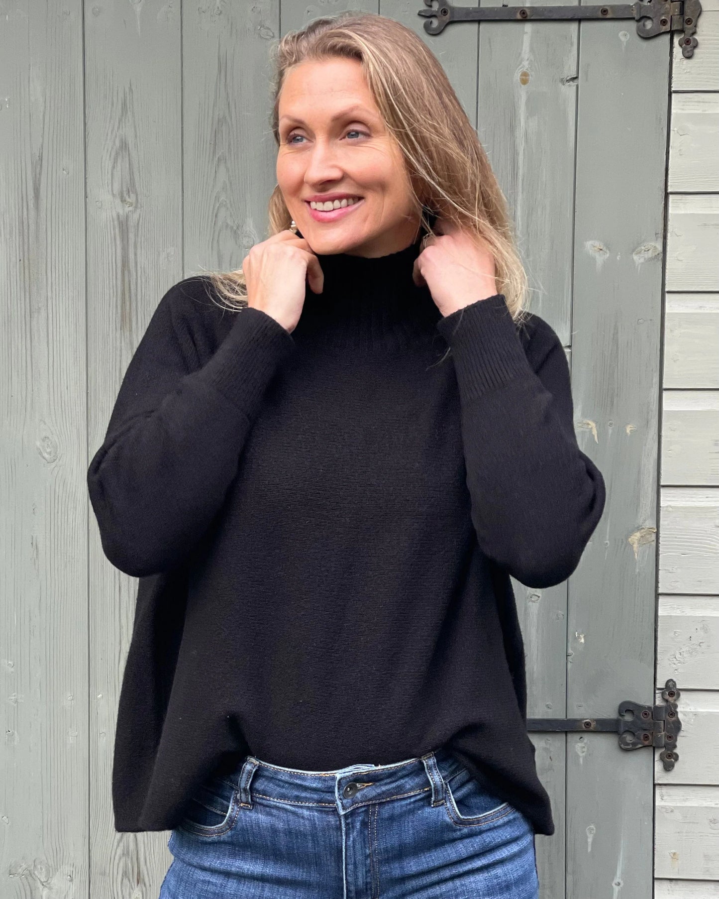 Clothing Funnel Neck Soft Knit Long Sleeve Jumper - Black