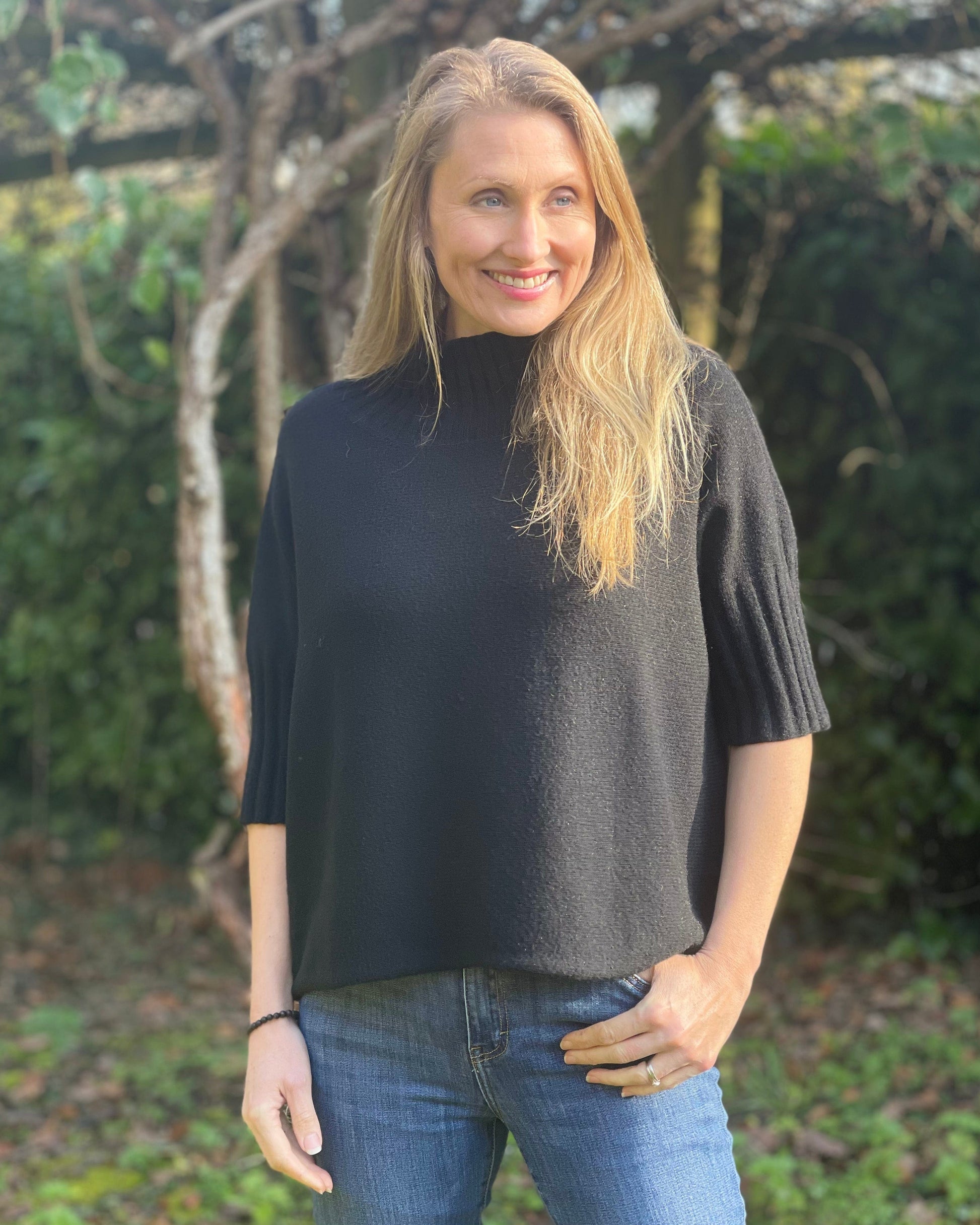 Clothing Funnel Neck Soft Knit Short Jumper - Black