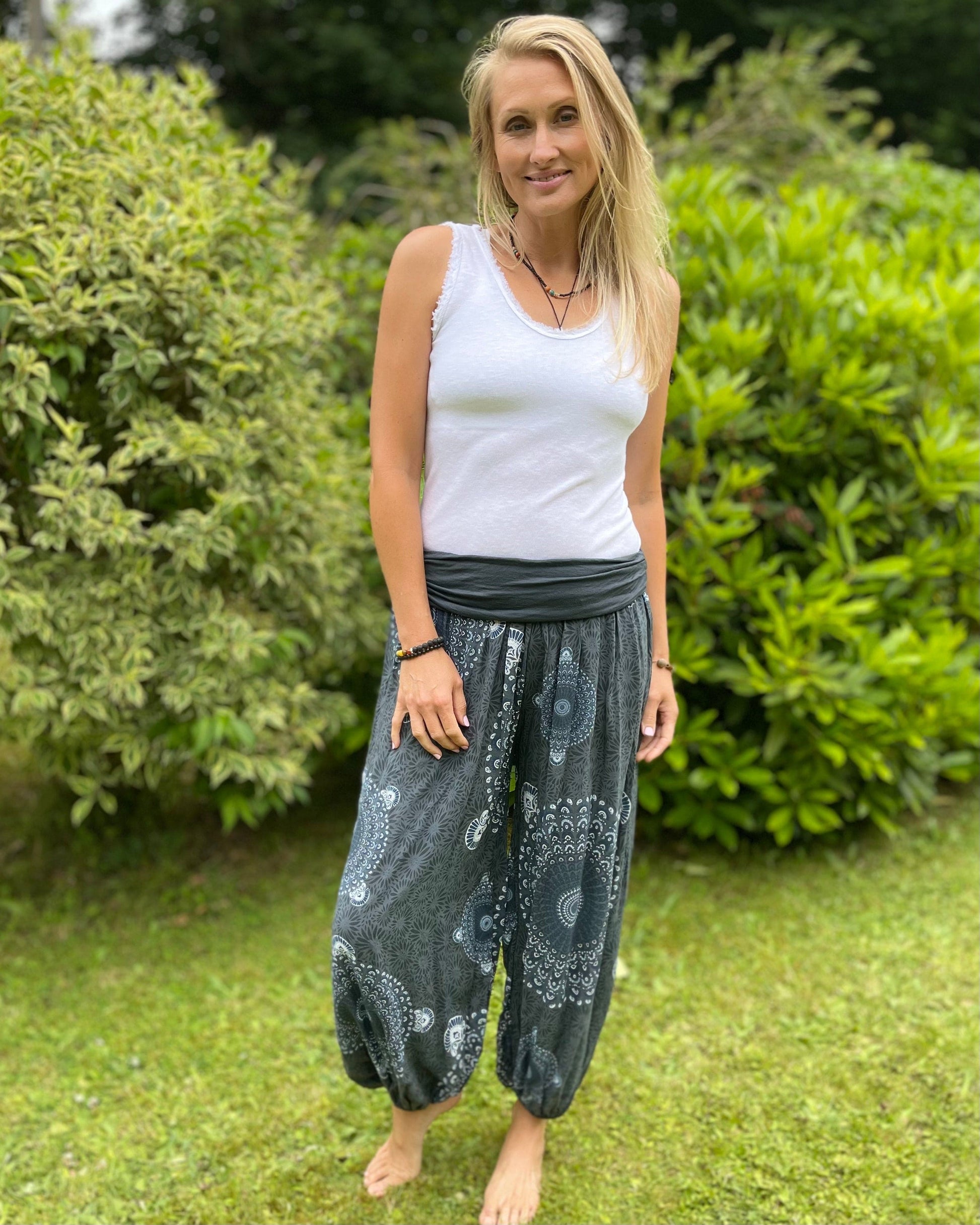 clothing Harem Trousers - Dark Grey Mandala Print