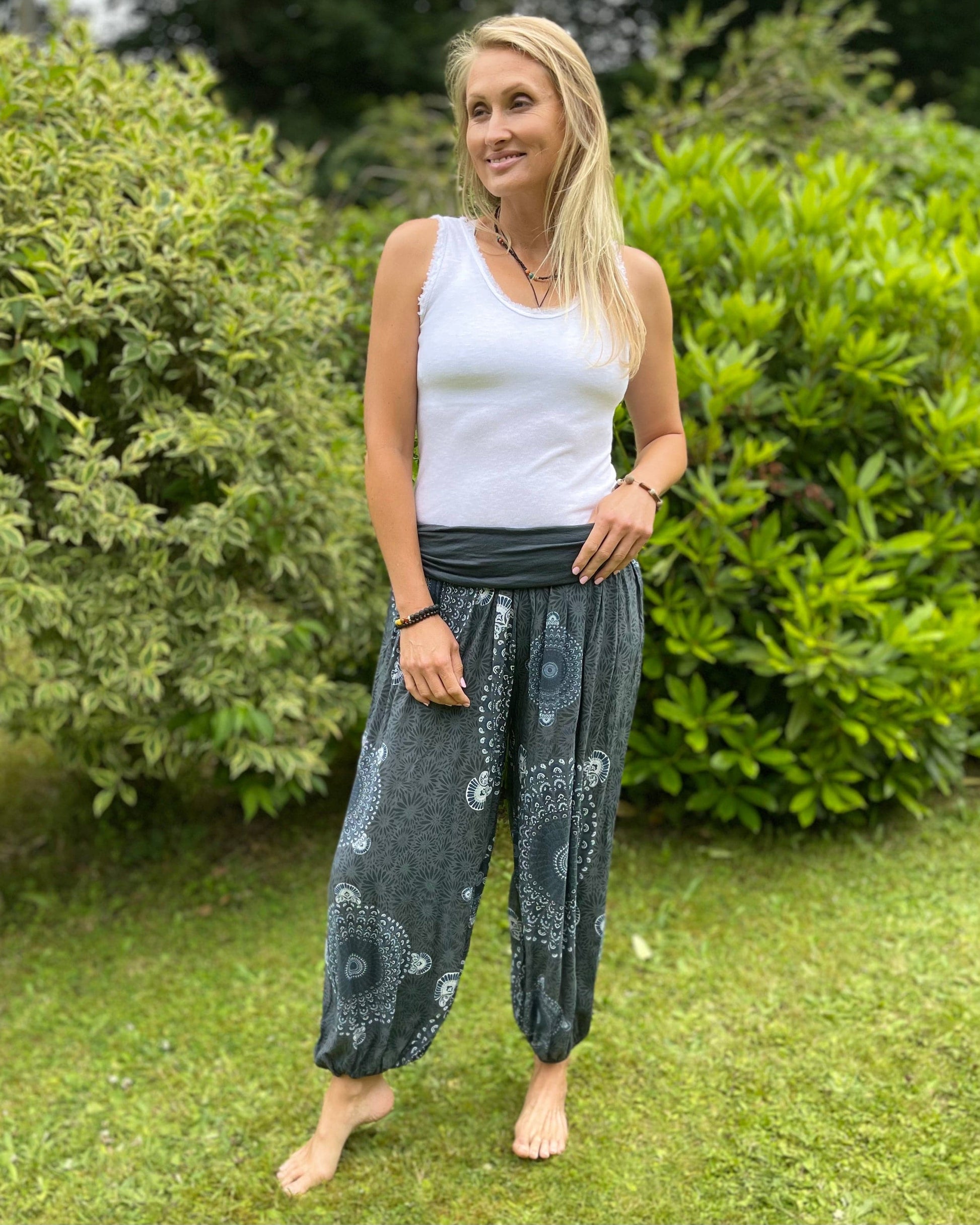 clothing Harem Trousers - Dark Grey Mandala Print