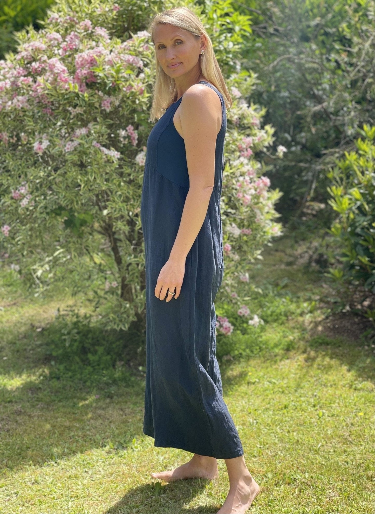 Linen Zip Back Dungarees - Navy Blue - LavenderLime