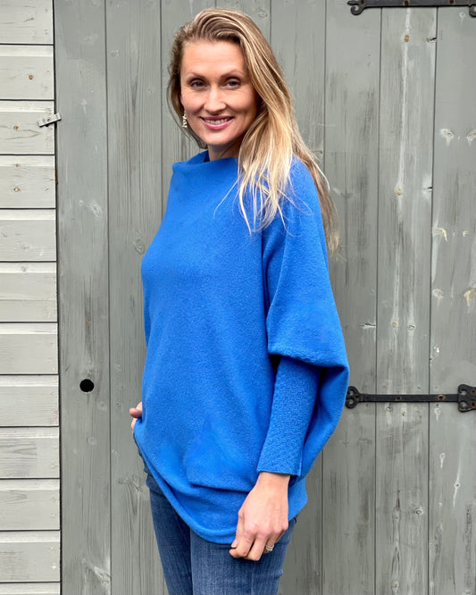 clothing Soft Knit Asymmetrical Jumper - Cobalt Blue