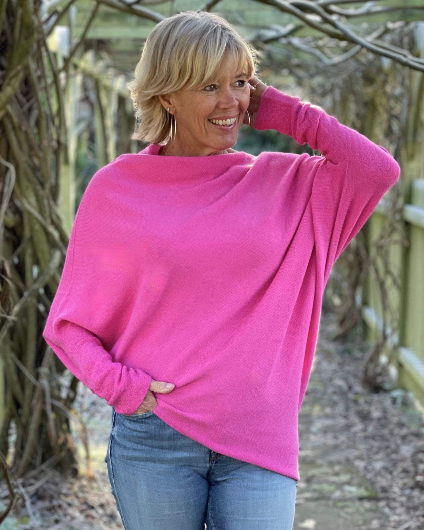 clothing Soft Knit Asymmetrical Jumper - Fuchsia