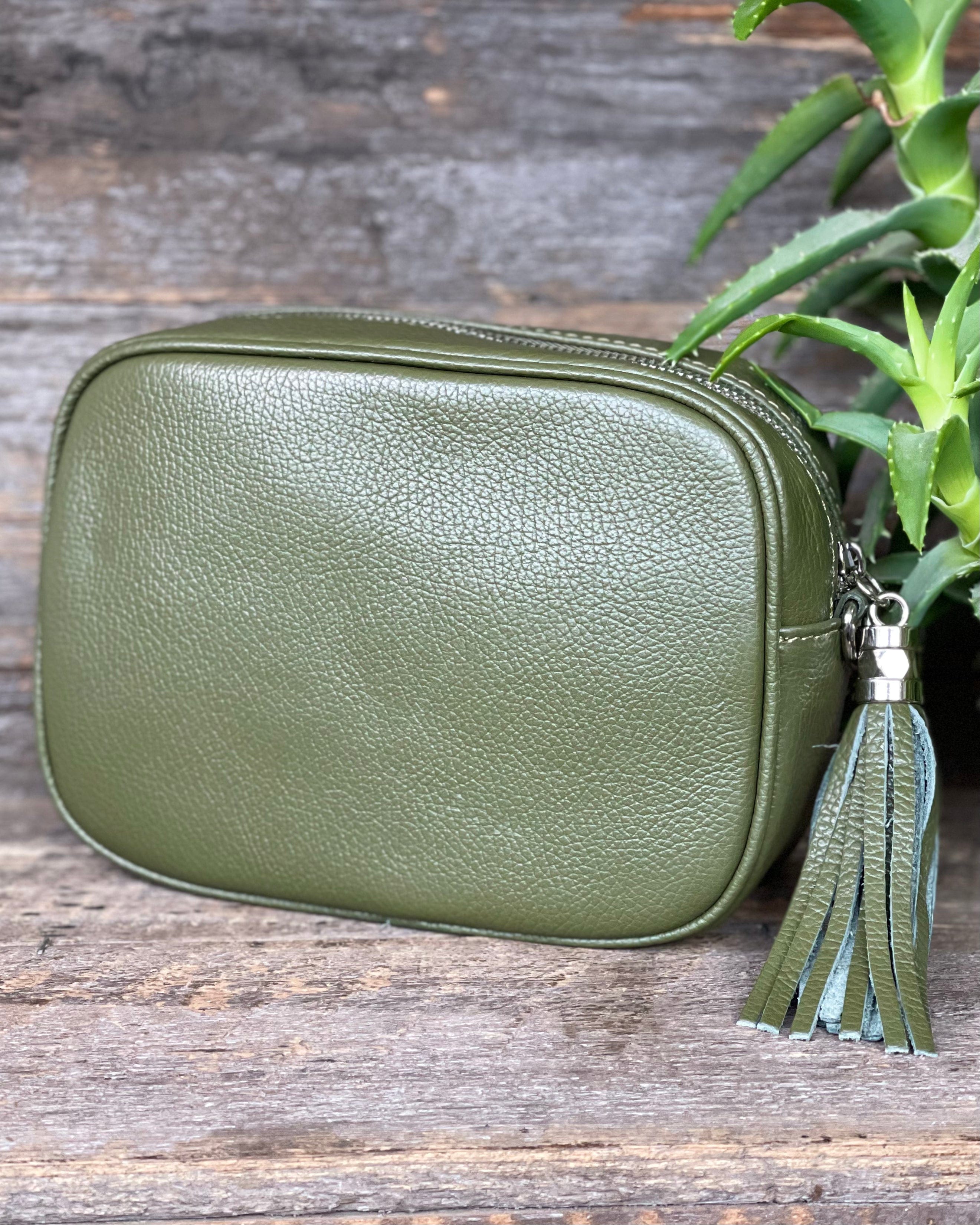 Leather Tassel Bag Olive With Silver LavenderLime Leather Tassel Bag