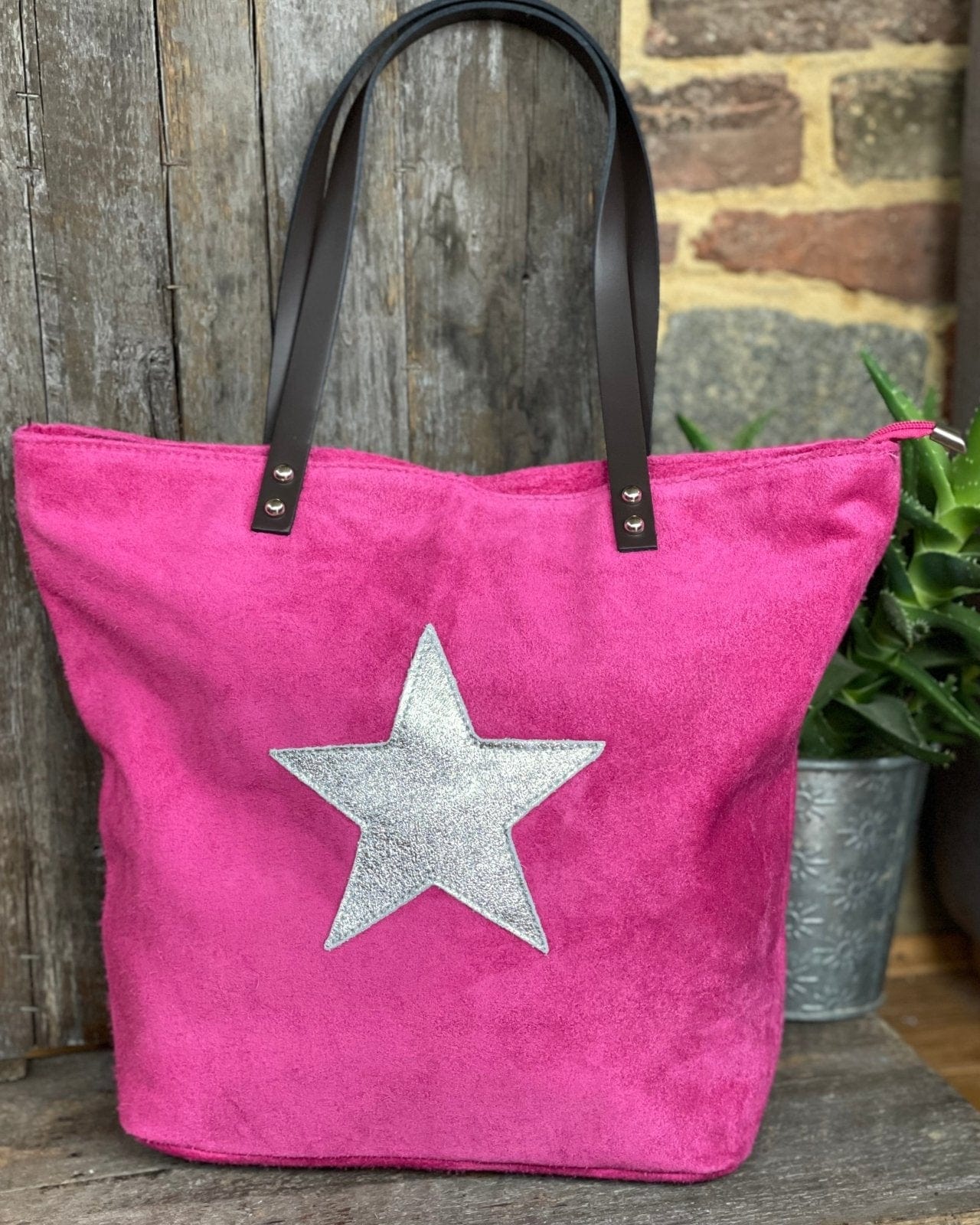 suede bag Leather And Suede Star Tote Bag - Fuchsia