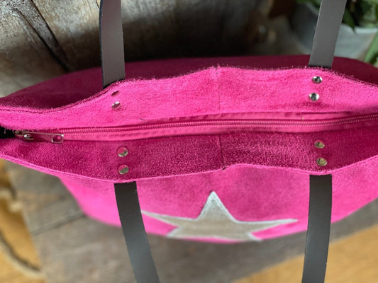 suede bag Leather And Suede Star Tote Bag - Fuchsia