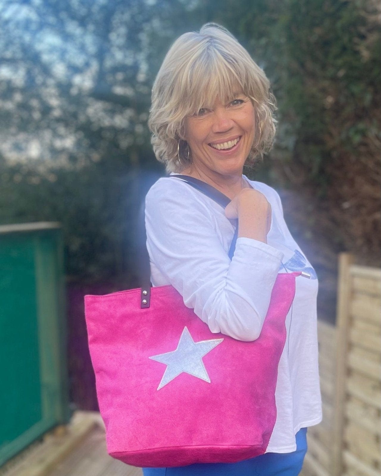 suede bag Leather And Suede Star Tote Bag - Fuchsia