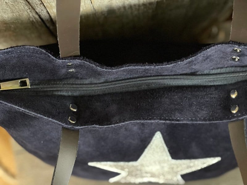 suede bag Leather And Suede Star Tote Bag - Navy