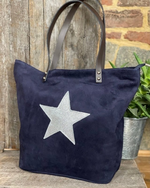 suede bag Leather And Suede Star Tote Bag - Navy