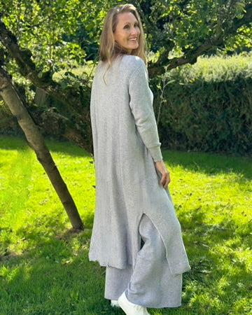 Fine Knit Long Cardigan - Pale Grey