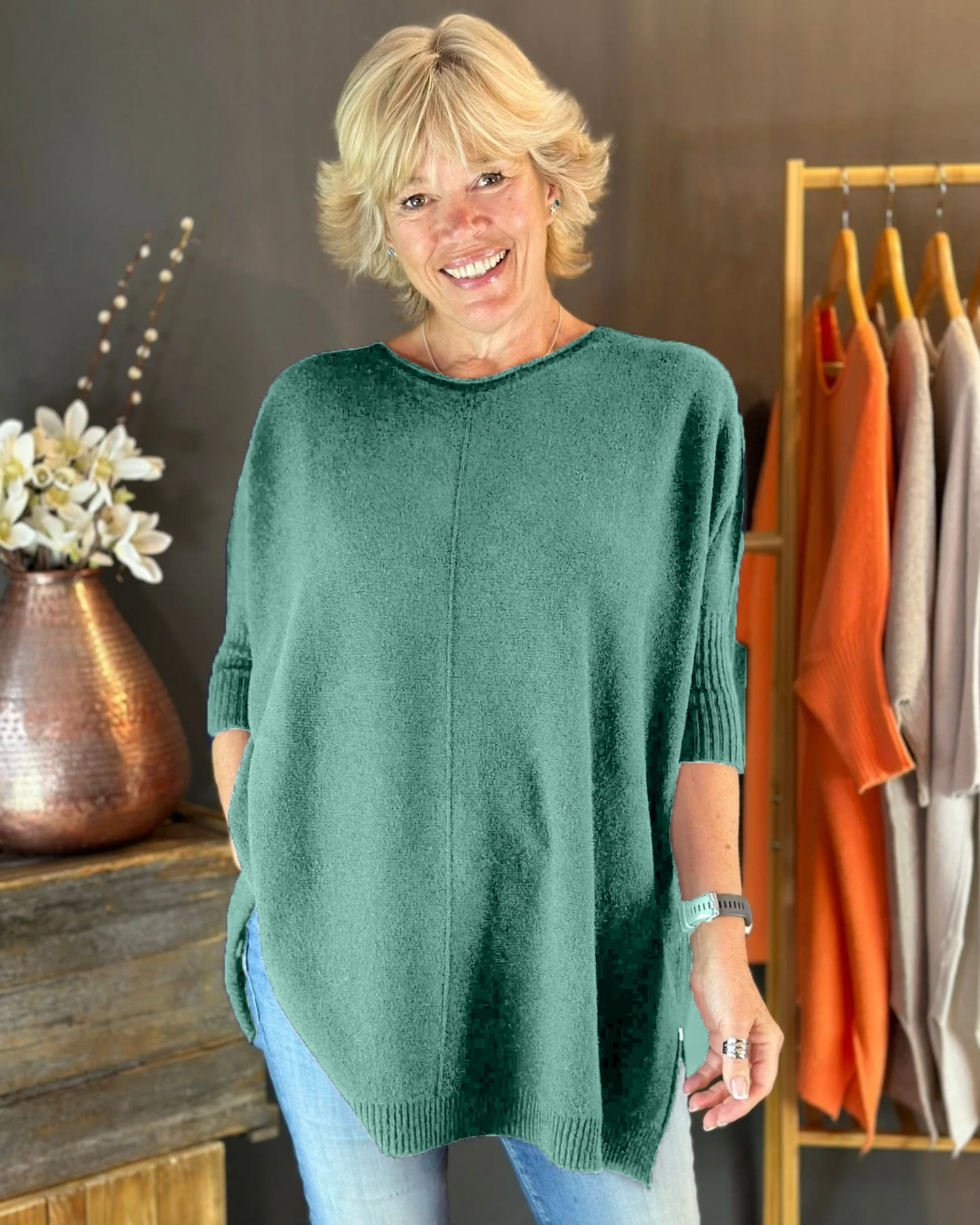 Longline Slouchy Jumper - Sage