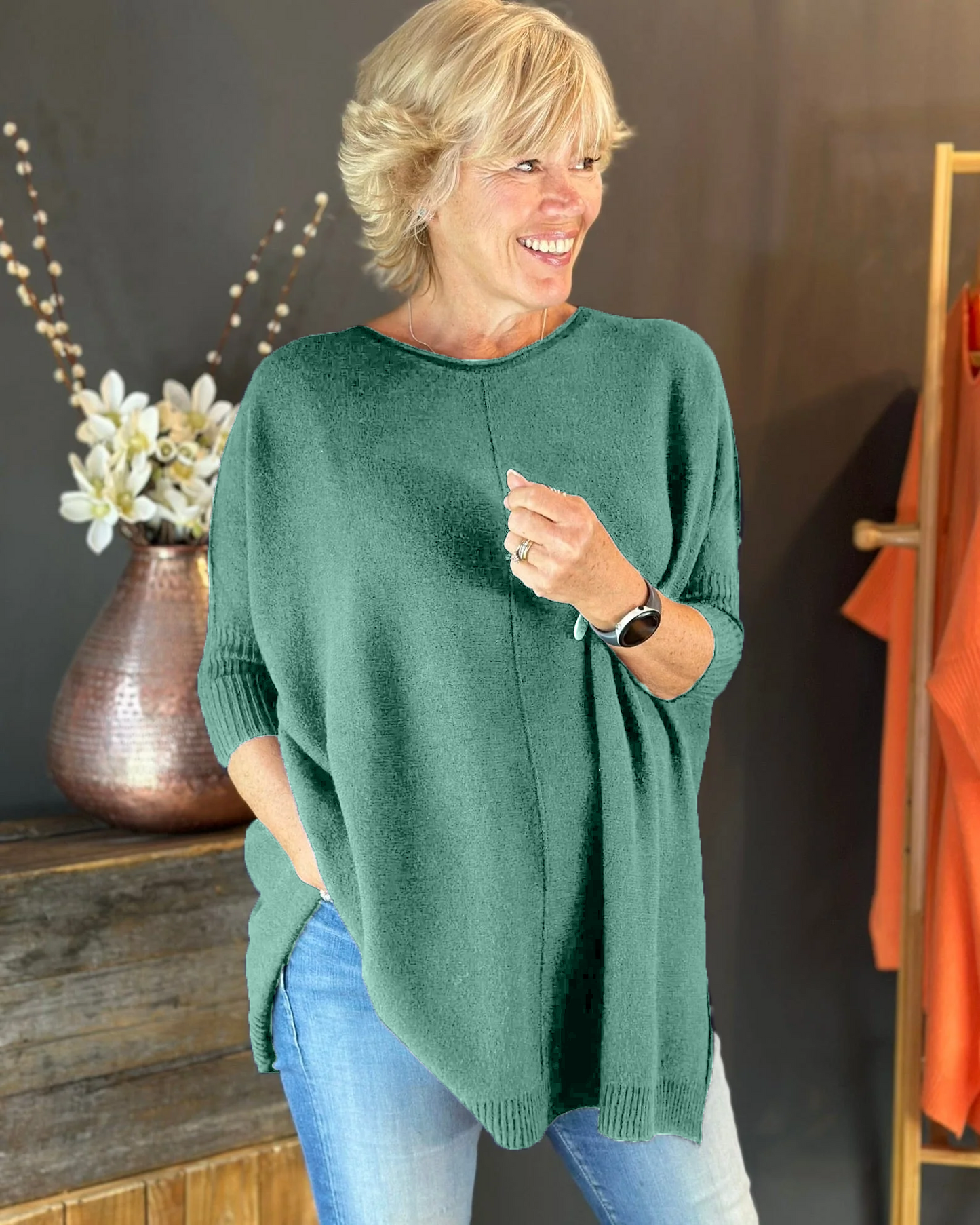 Longline Slouchy Jumper - Sage