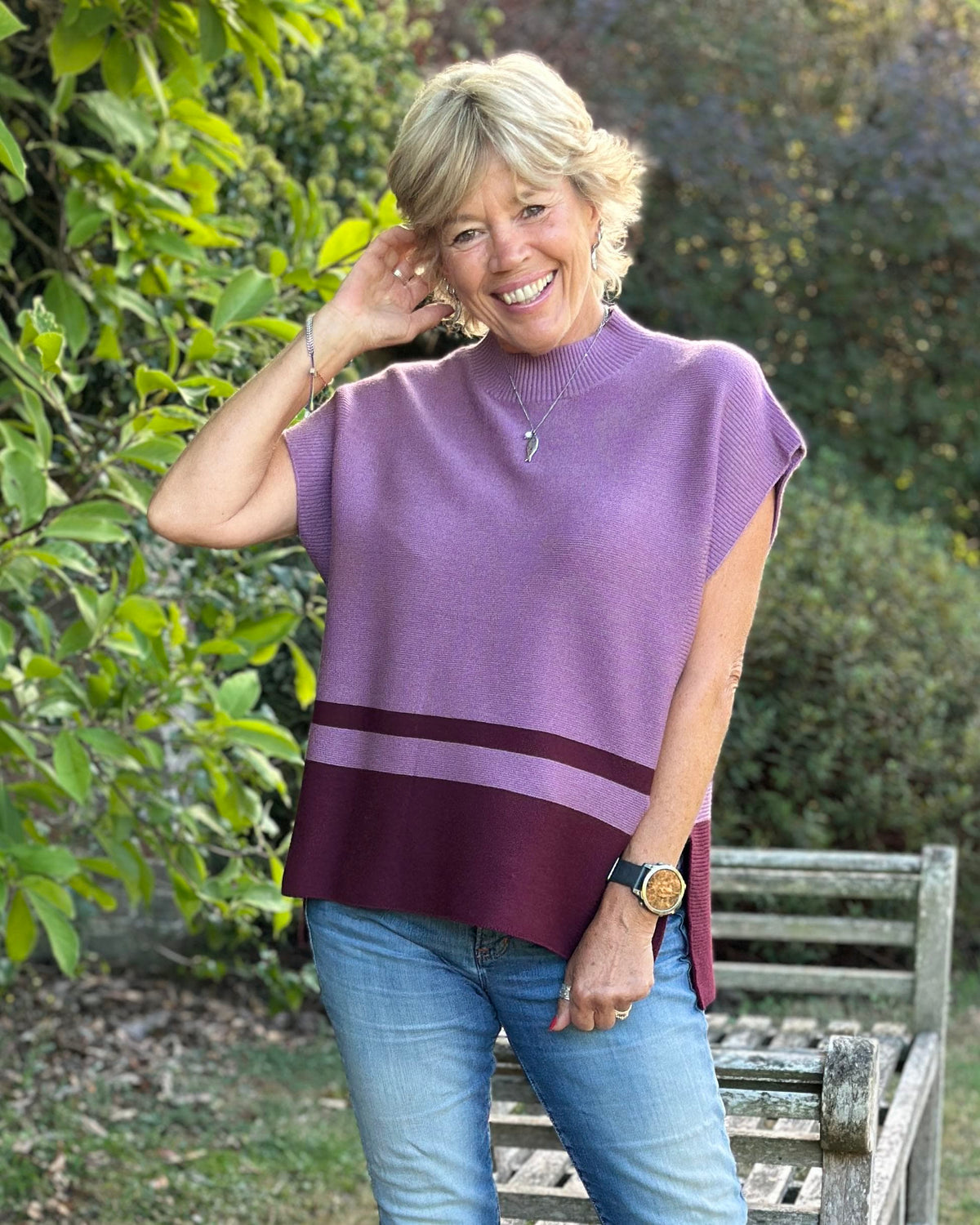 Sleeveless Turtleneck Block Print Jumper - Heather