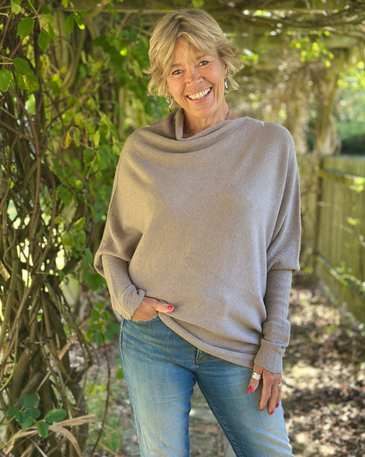 Soft Knit Asymmetric Jumper - Taupe